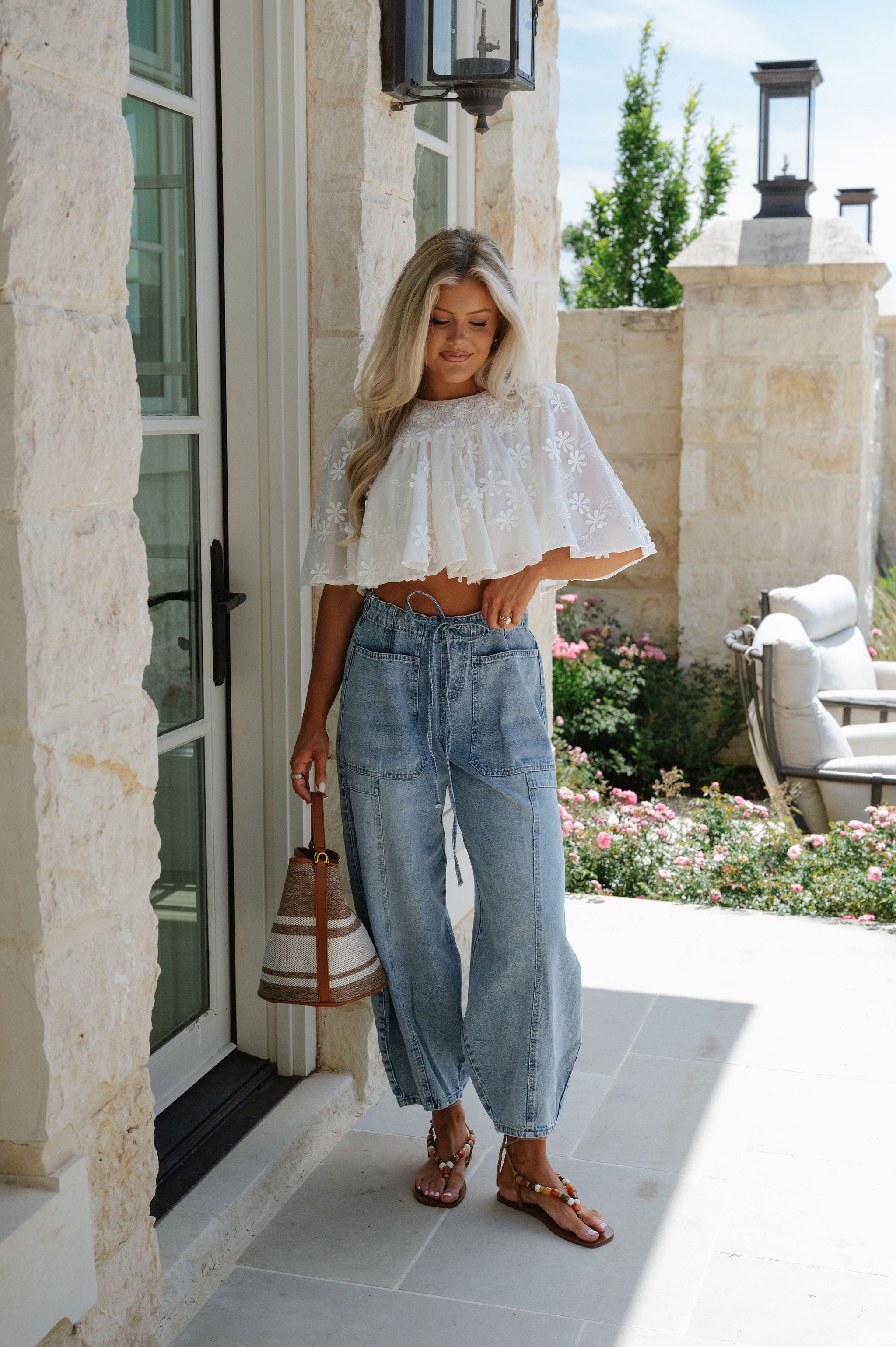 Eloise Floral Embroidered Top-Cream