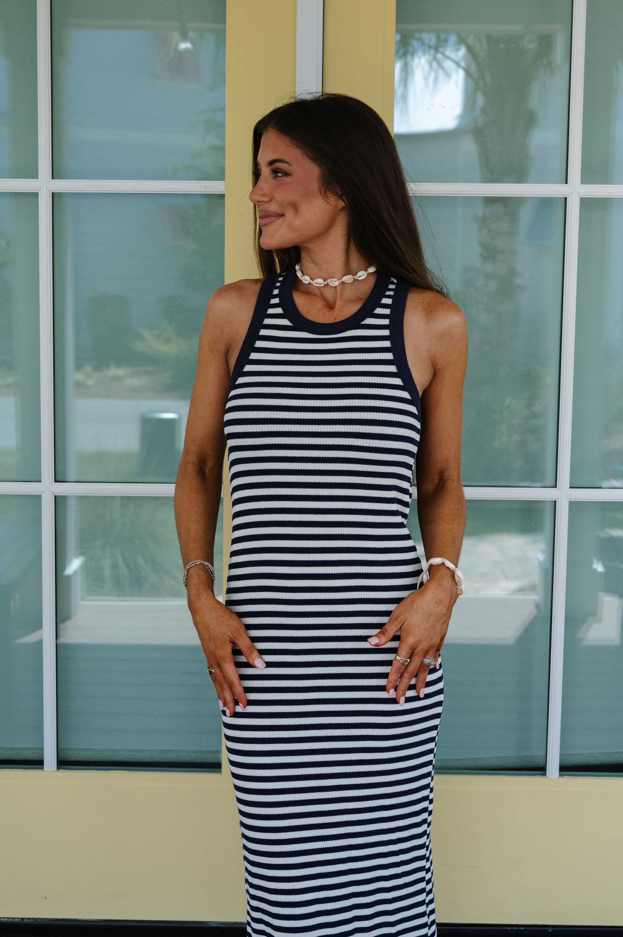 Marley Striped Ribbed Dress-Navy