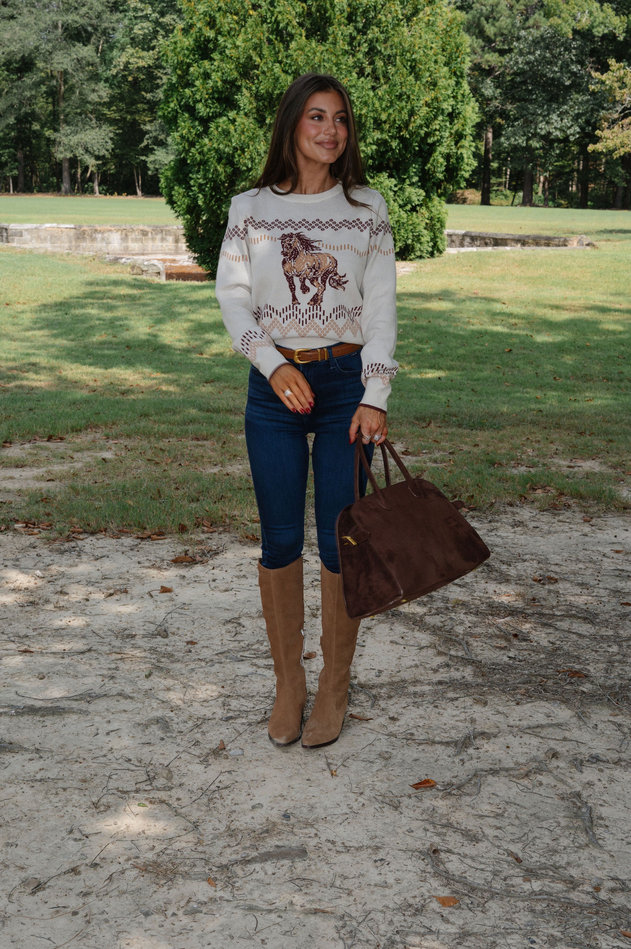 Duke Graphic Sweater-Ivory/Camel