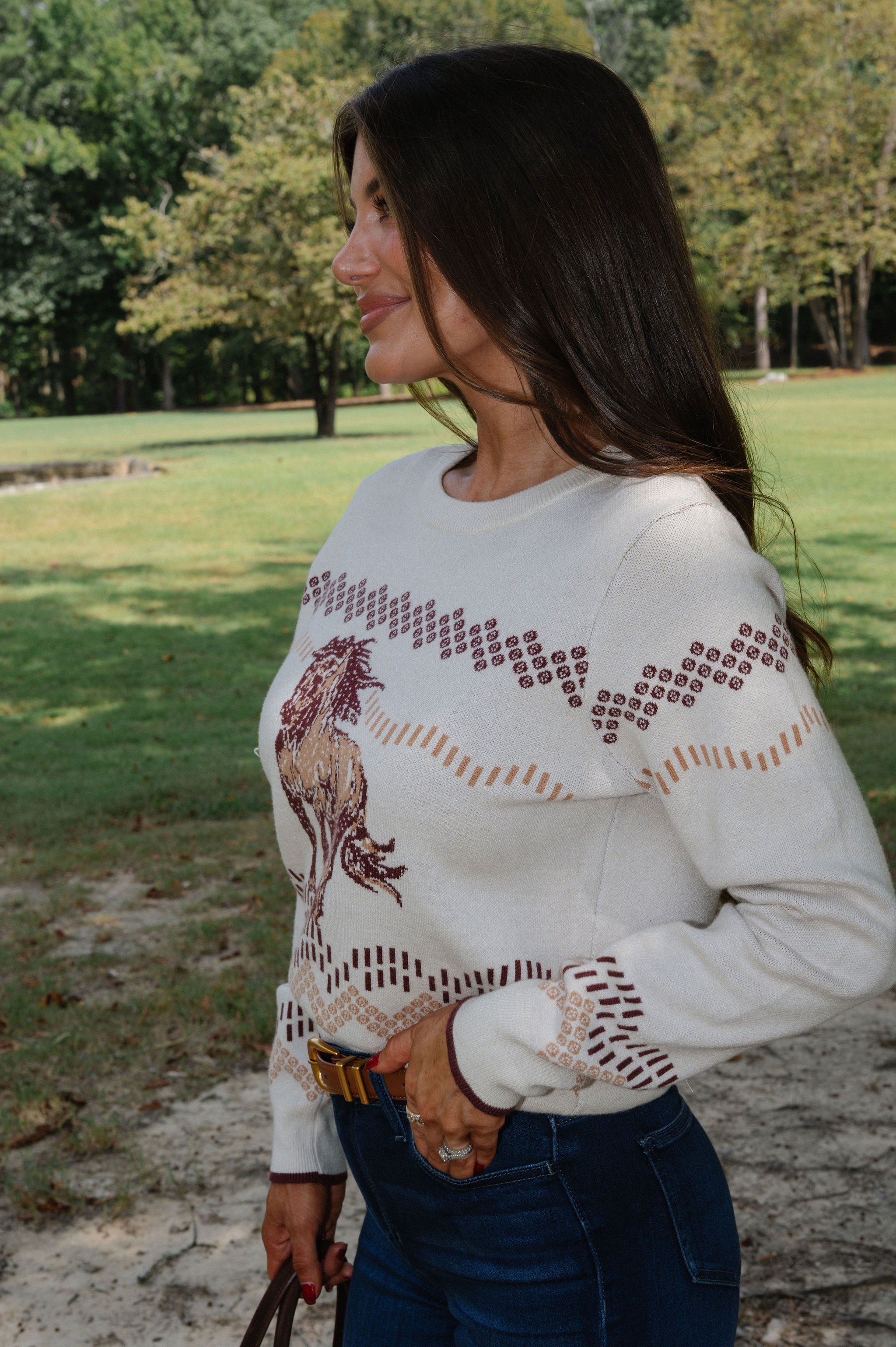 Duke Graphic Sweater-Ivory/Camel