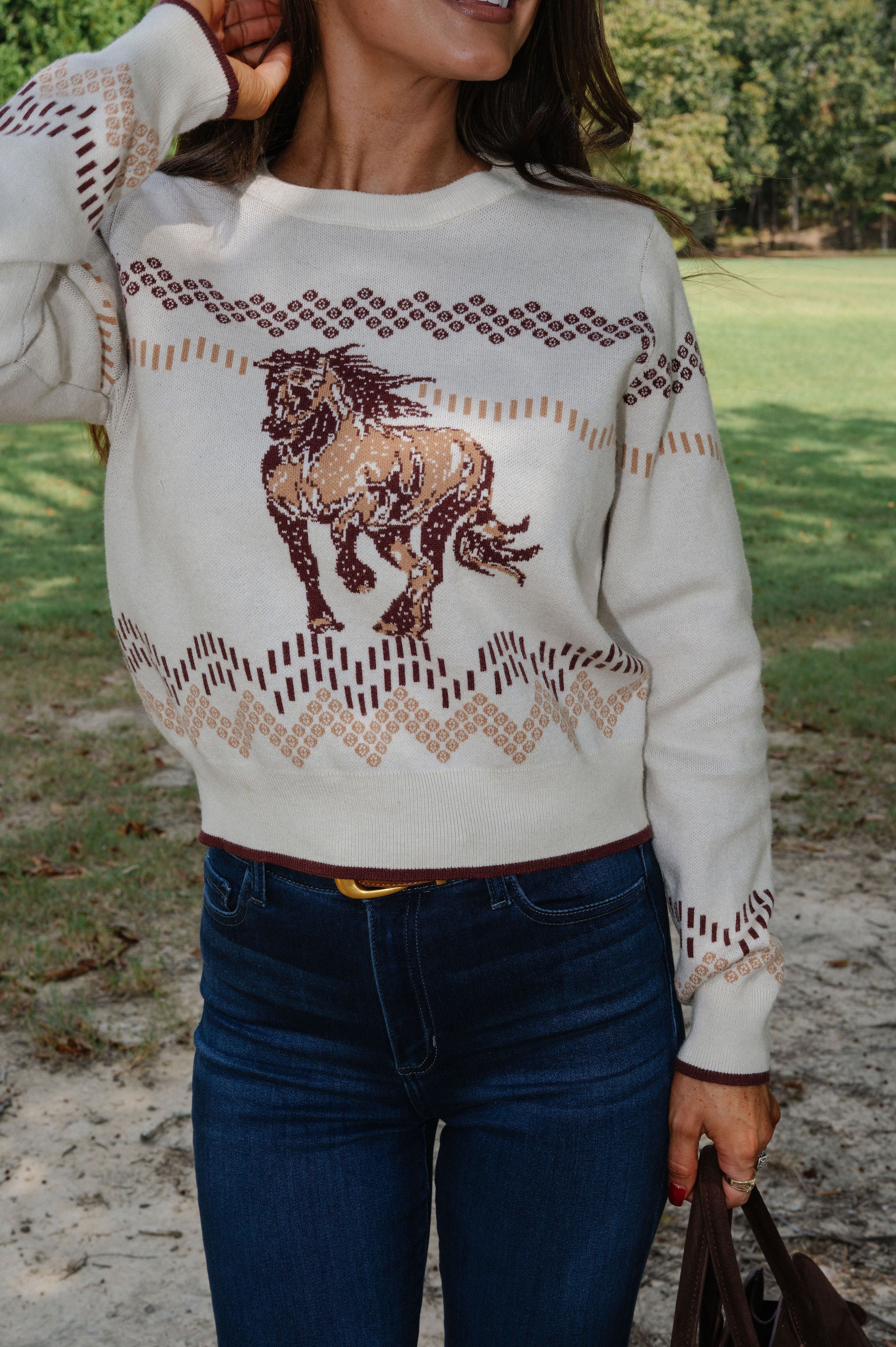 Duke Graphic Sweater-Ivory/Camel