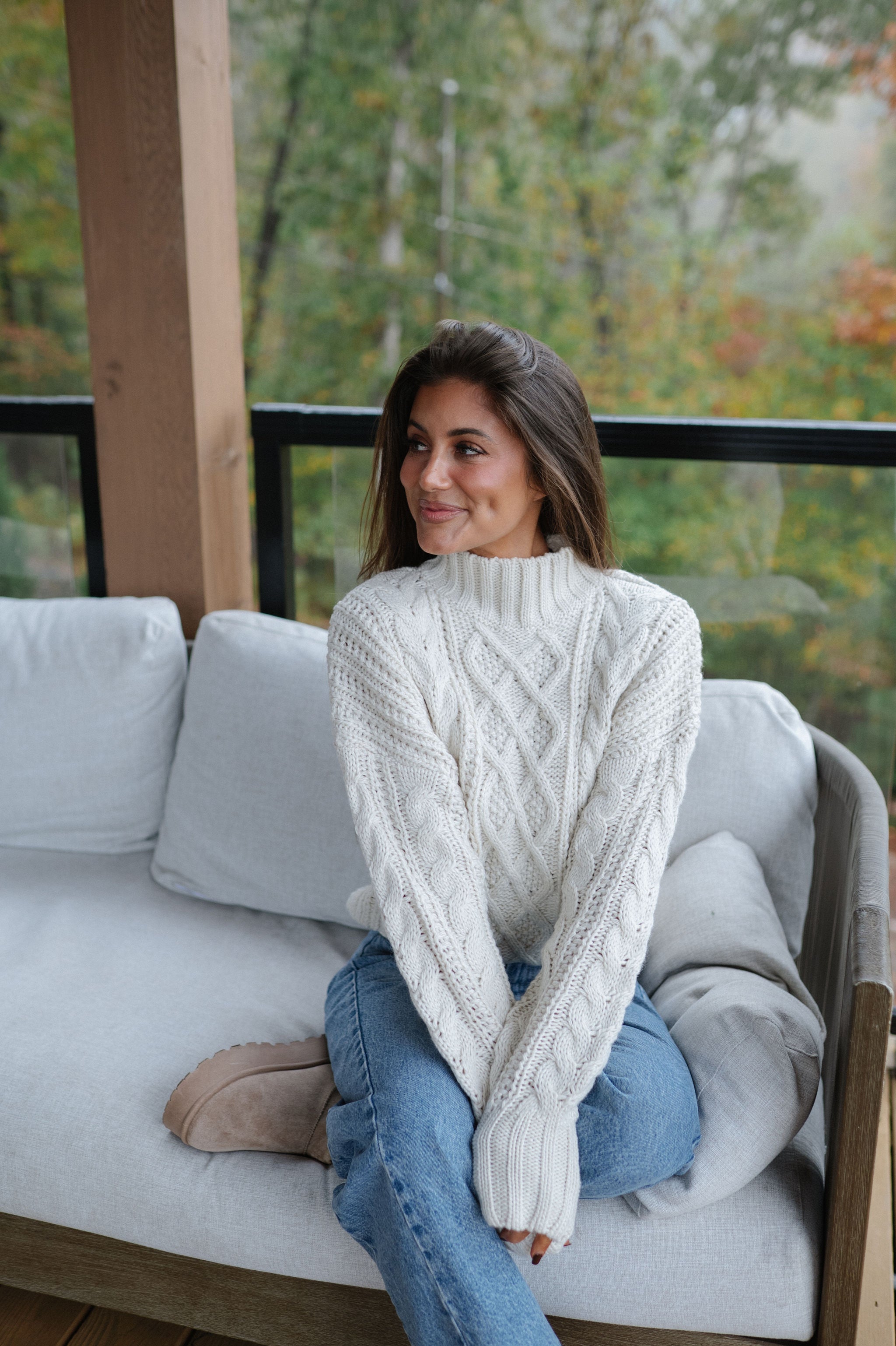 Peter Cable Knit Sweater-Light Cream