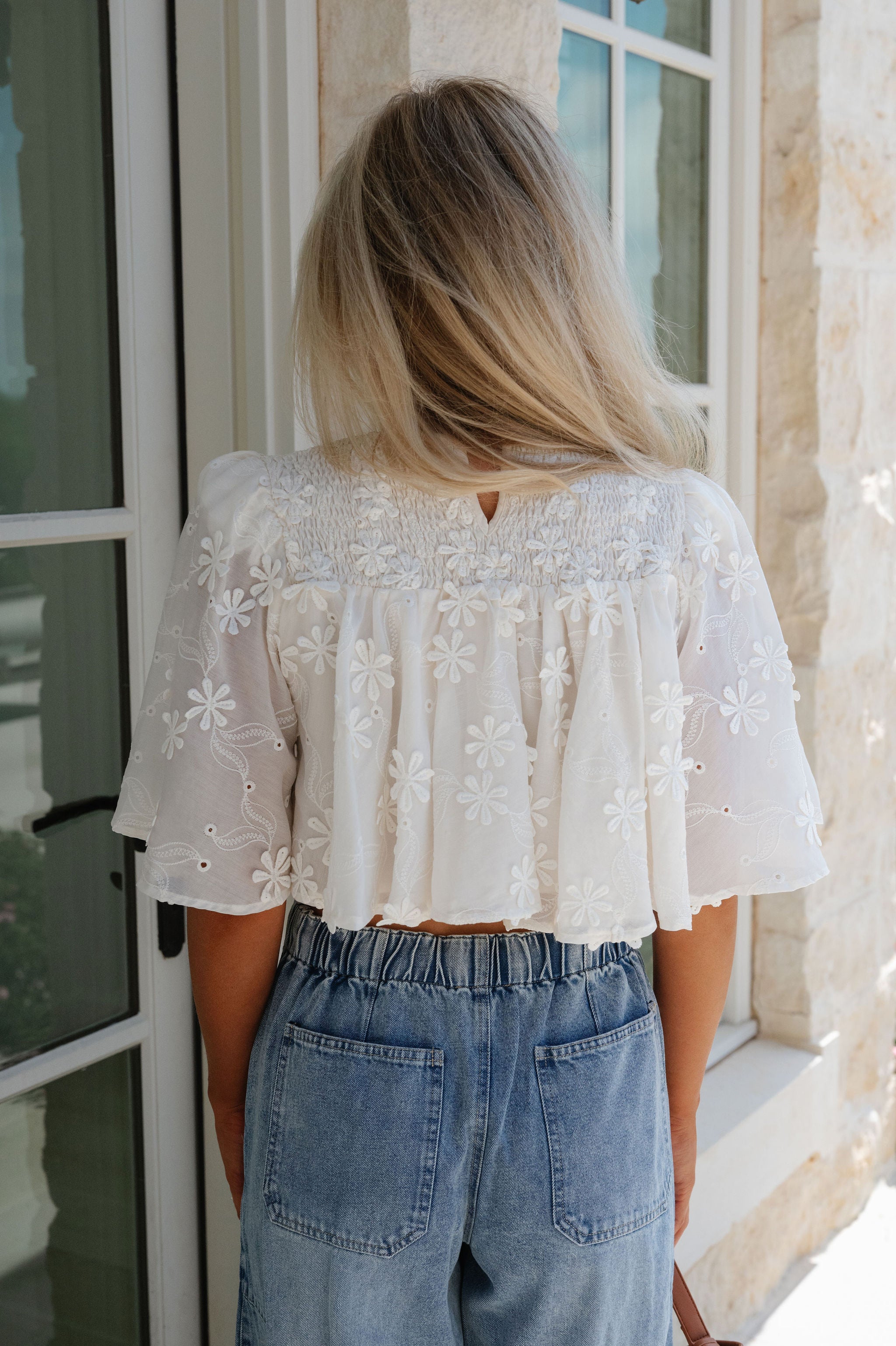 Eloise Floral Embroidered Top-Cream