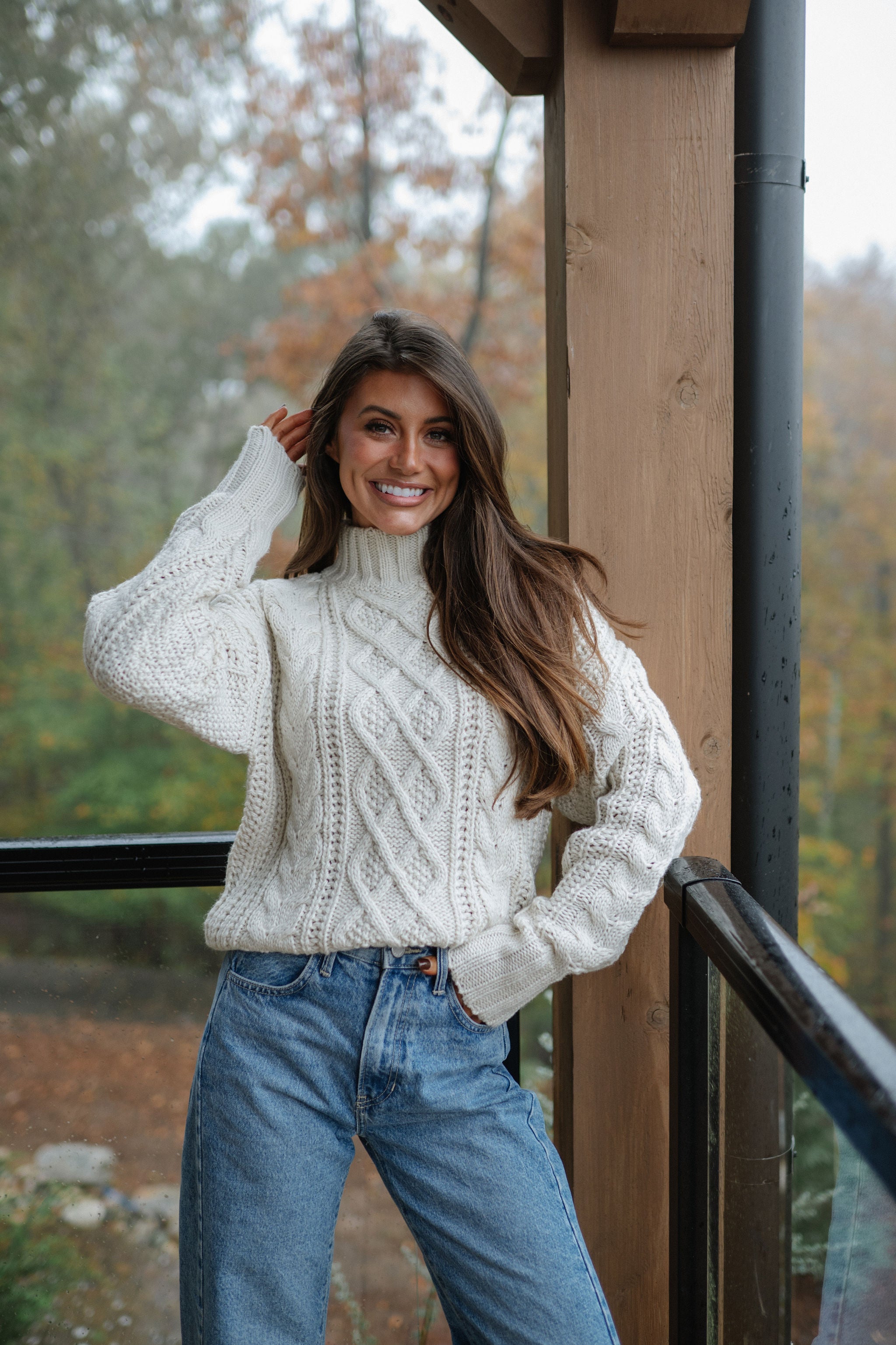 Peter Cable Knit Sweater-Light Cream