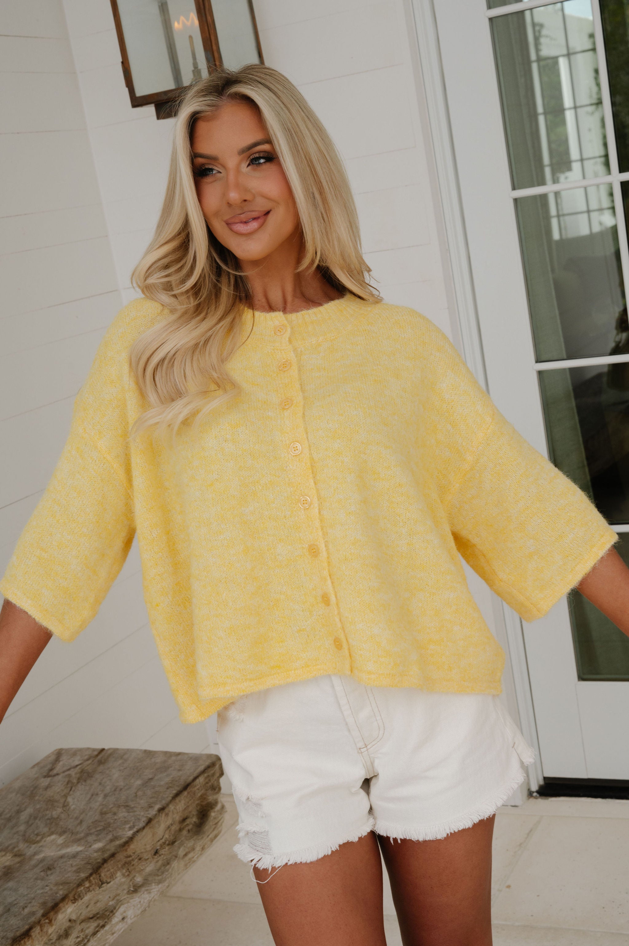 Channing Boxy Cardigan-Yellow