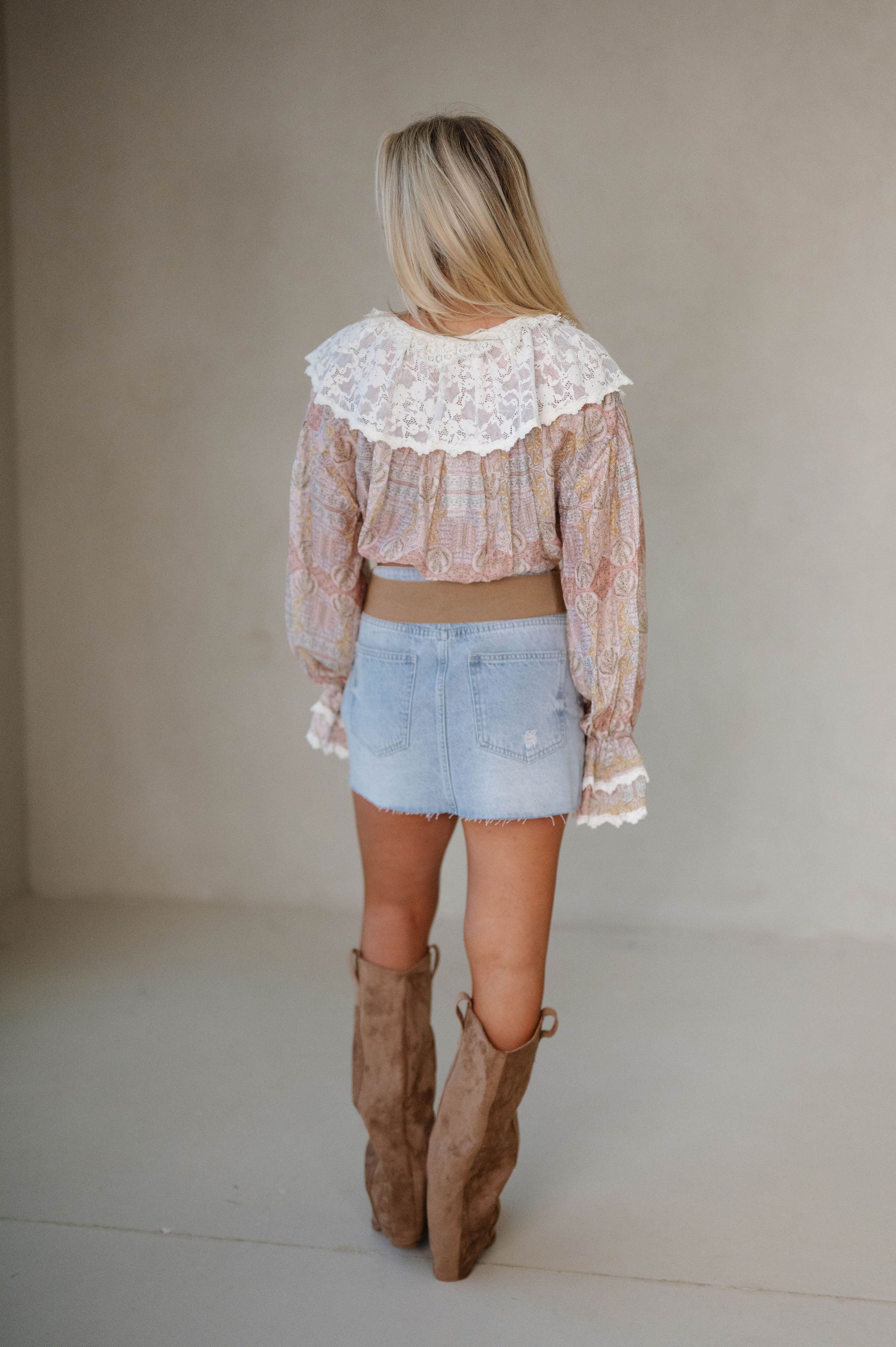 Ella Lace Ruffle Detail Top-Rose Multi