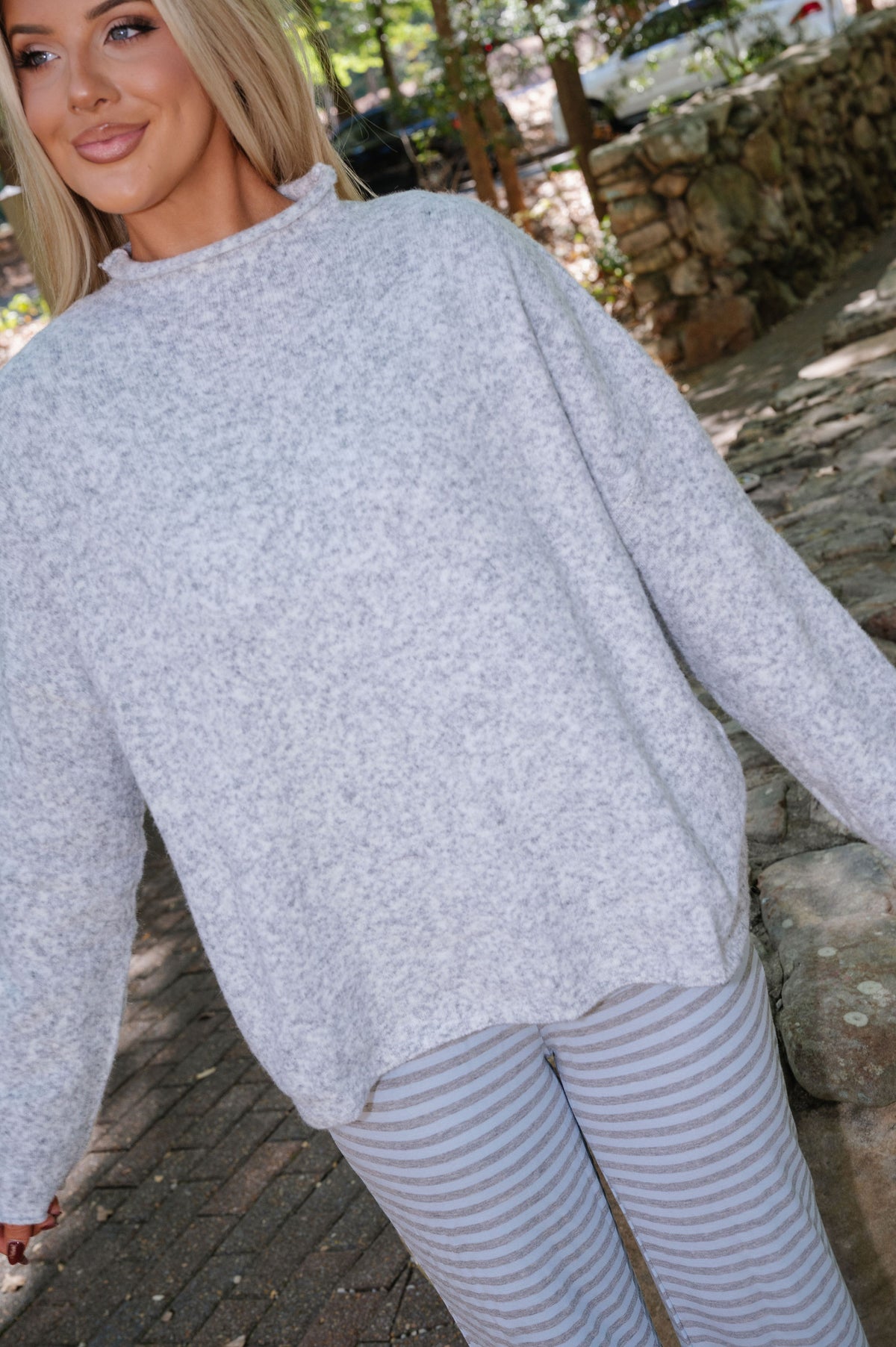Lily Mock Neck Sweater-Heathered Grey