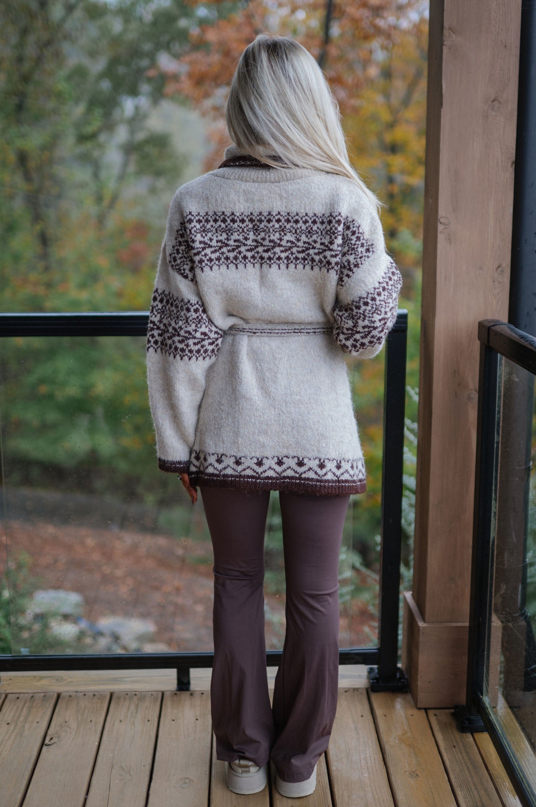 Fuzzy Knit Belted Cardigan-Mocha Multi