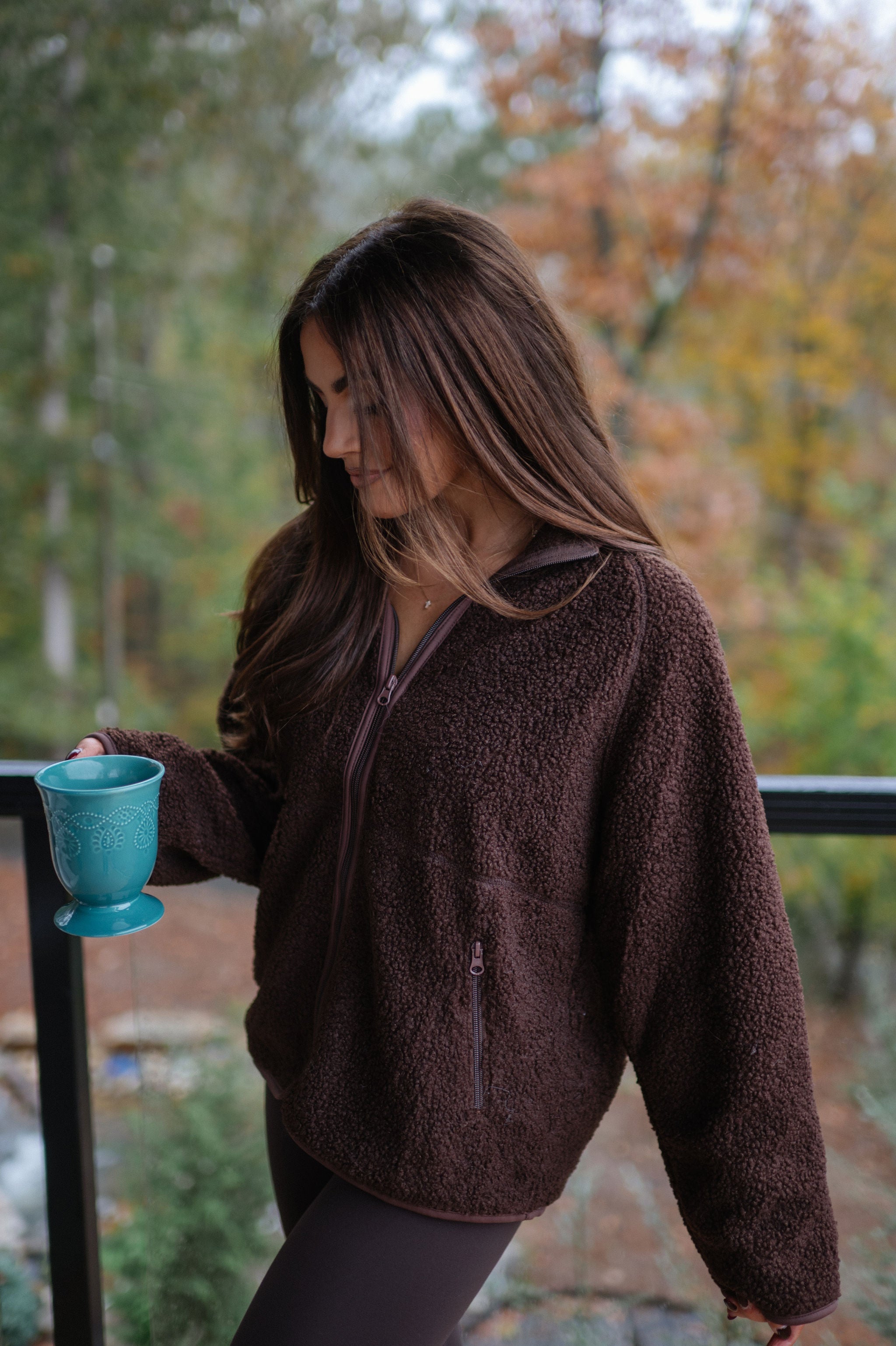 Raglan Sherpa Jacket-Brown