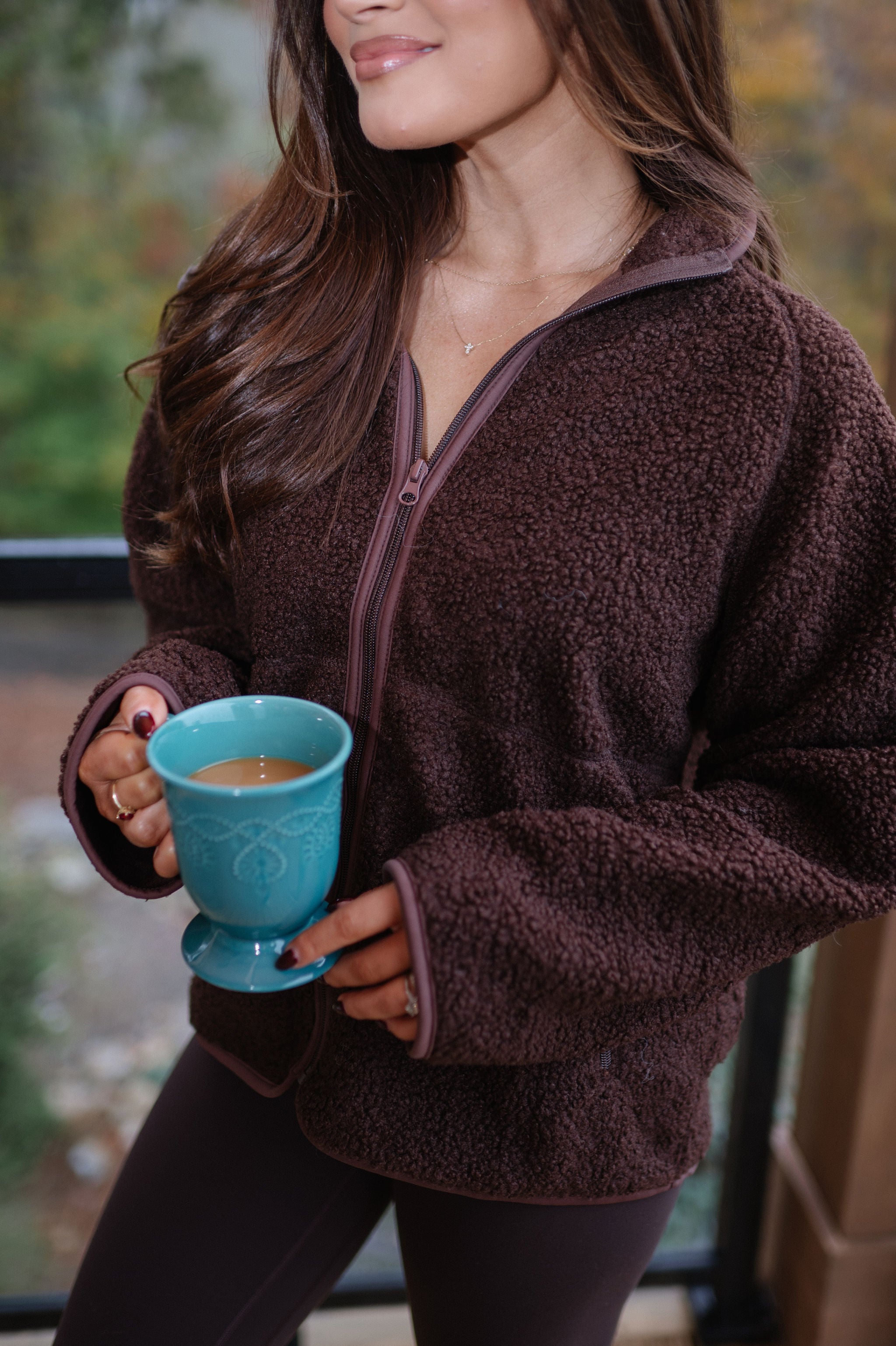 Raglan Sherpa Jacket-Brown