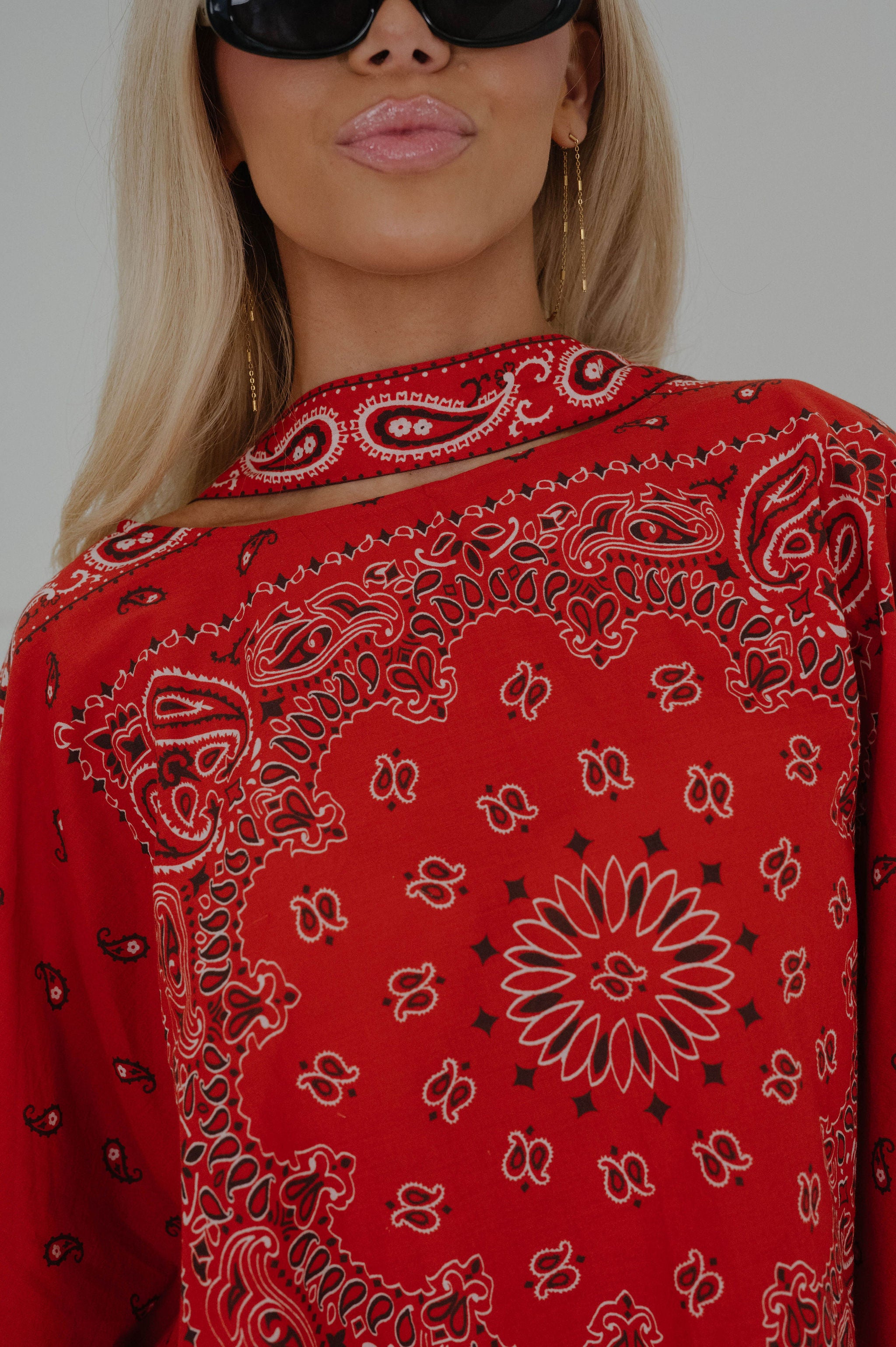 Bandana Print Poncho-Burnt Red