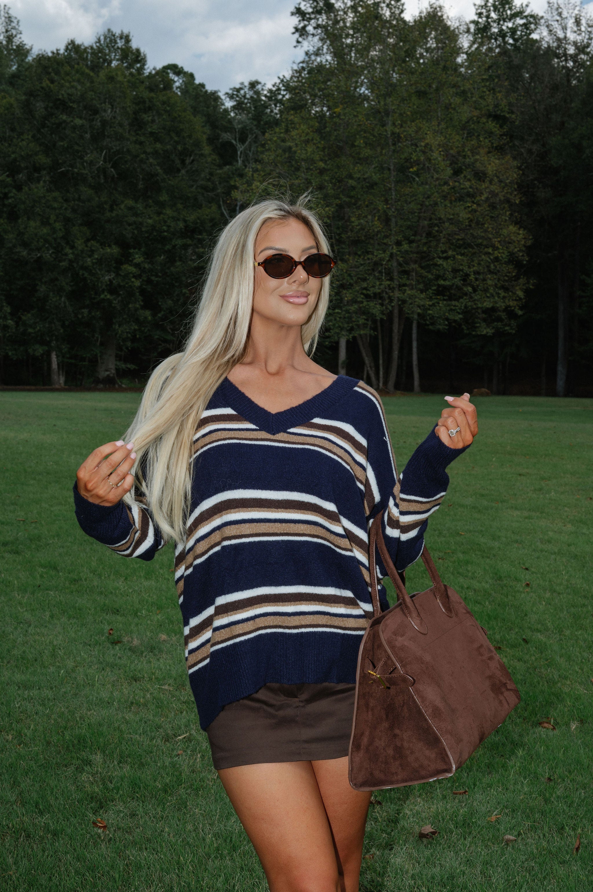 Serena Stripe Sweater-Navy