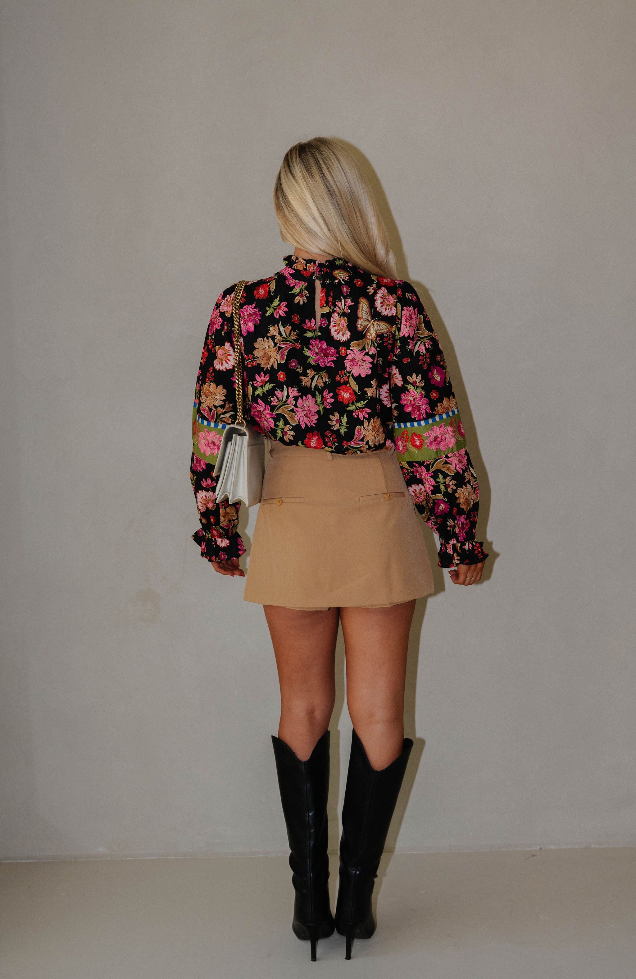 Hallie Multi Floral Top-Black