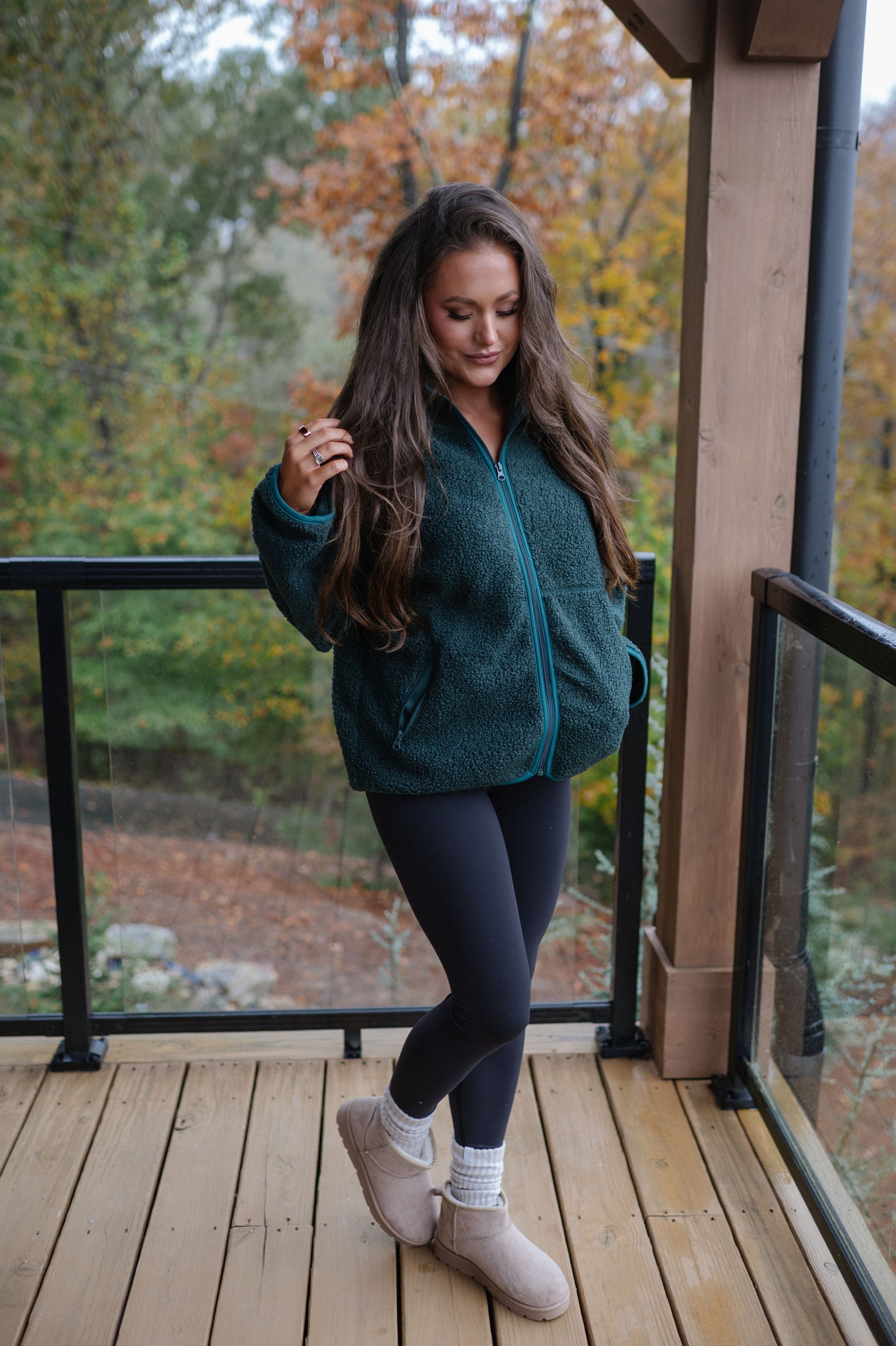 Raglan Sherpa Jacket-Green