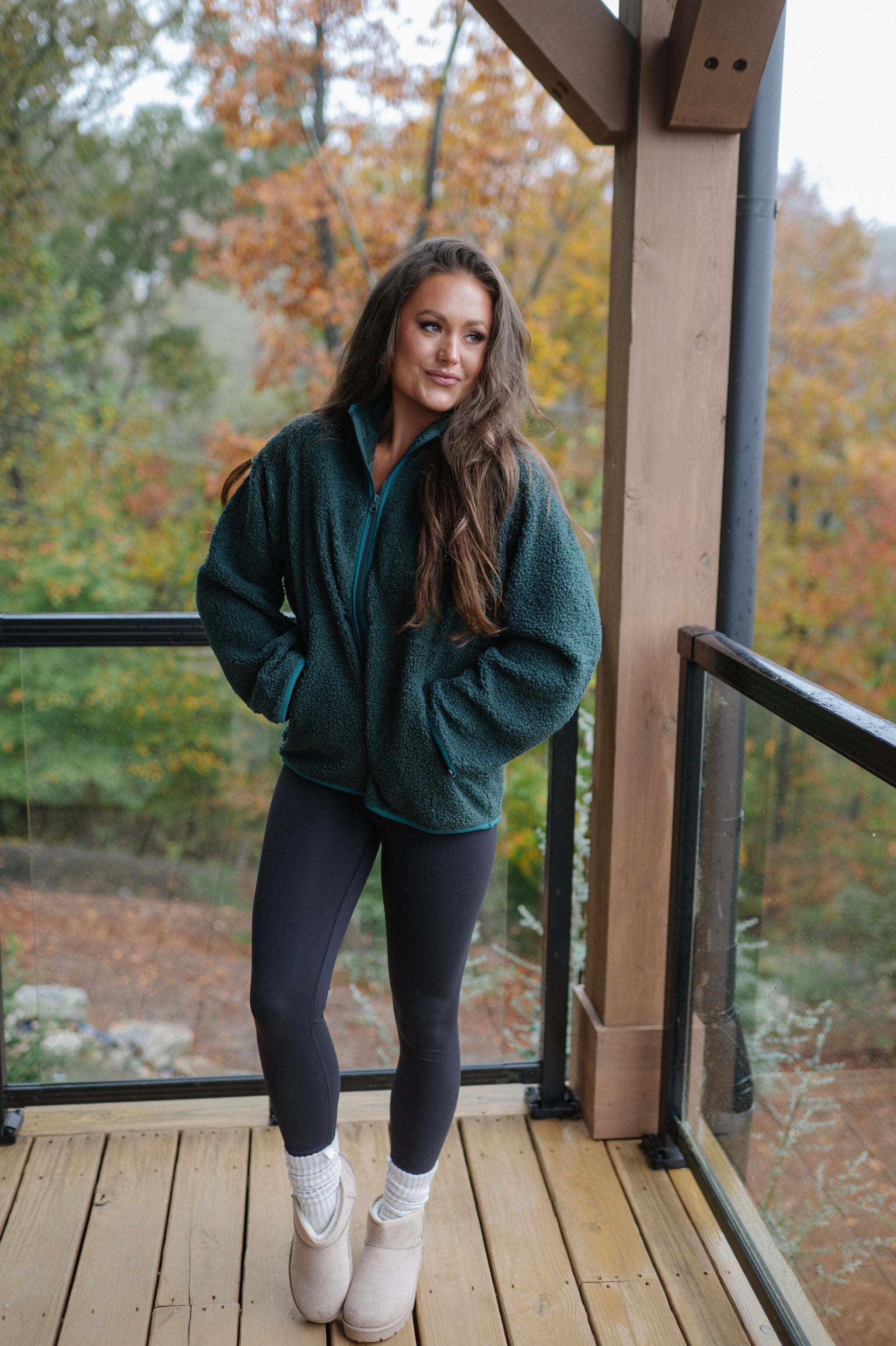 Raglan Sherpa Jacket-Green