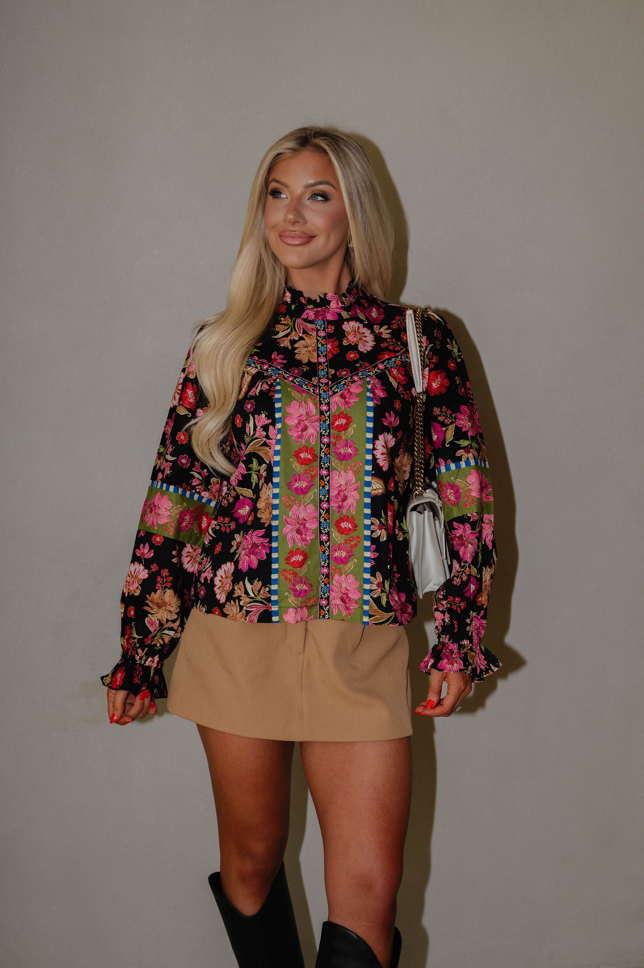 Hallie Multi Floral Top-Black