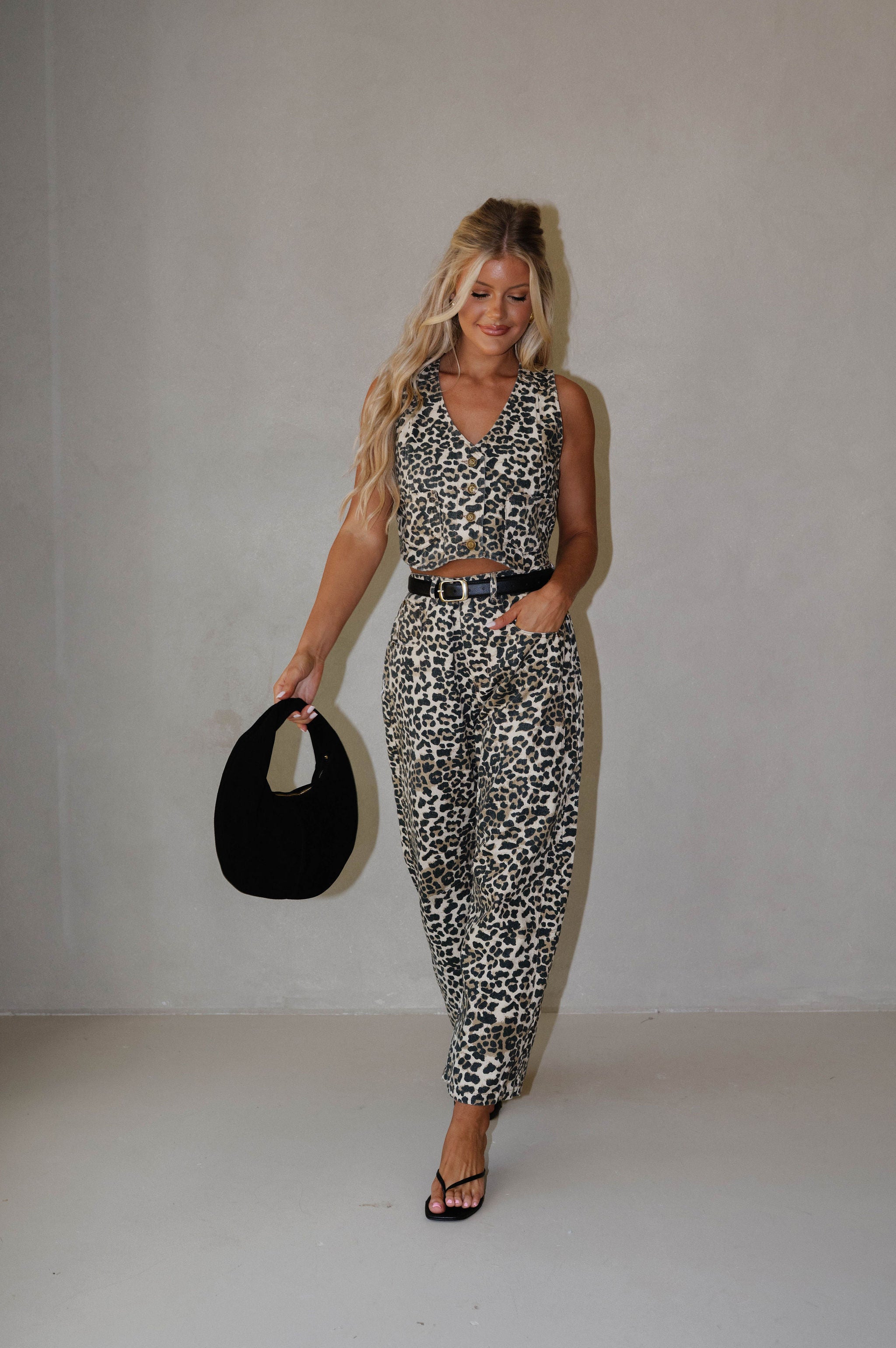 Retro Denim Pants Set-Leopard