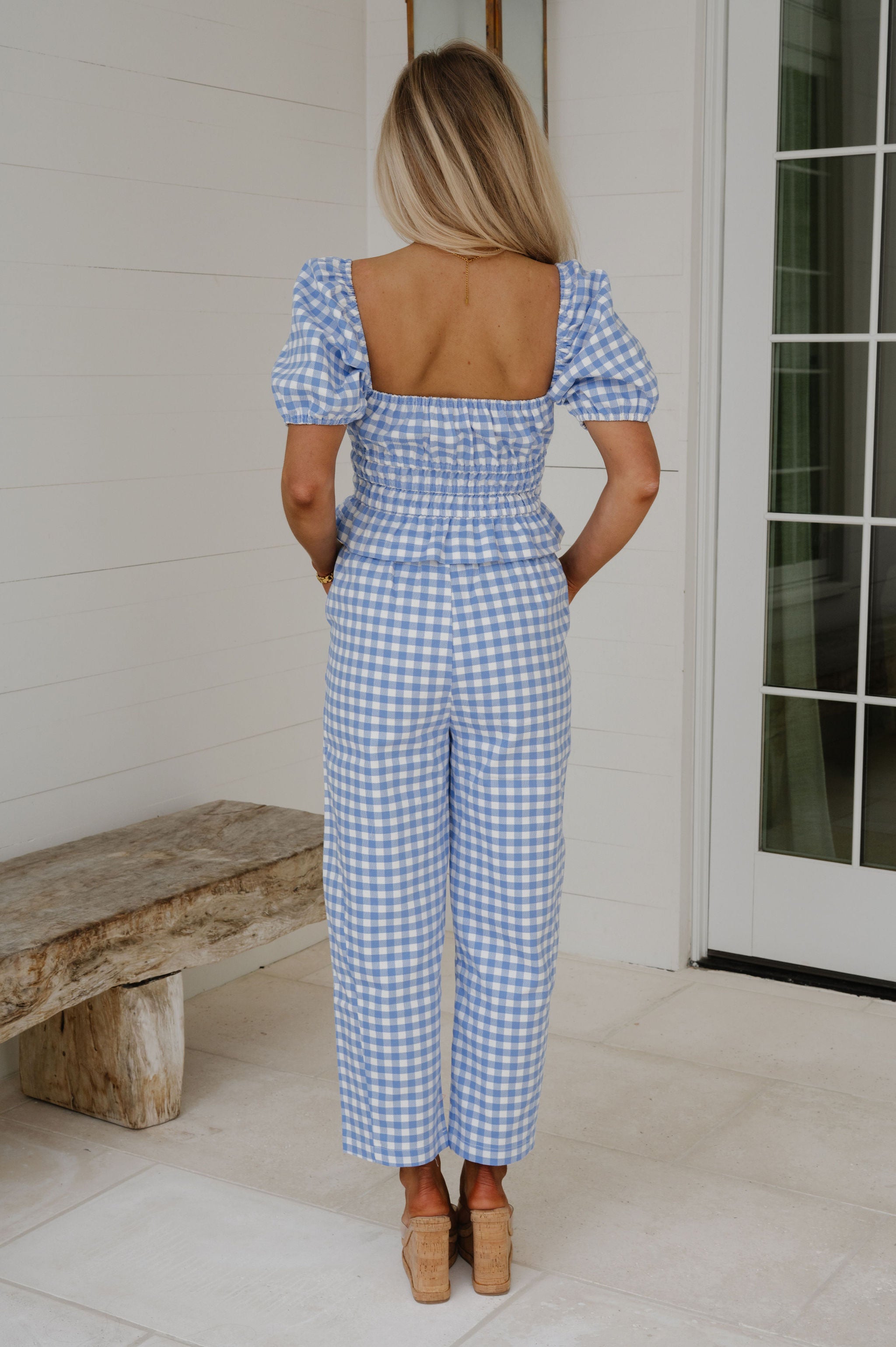 Harvey Gingham Pants-Light Blue