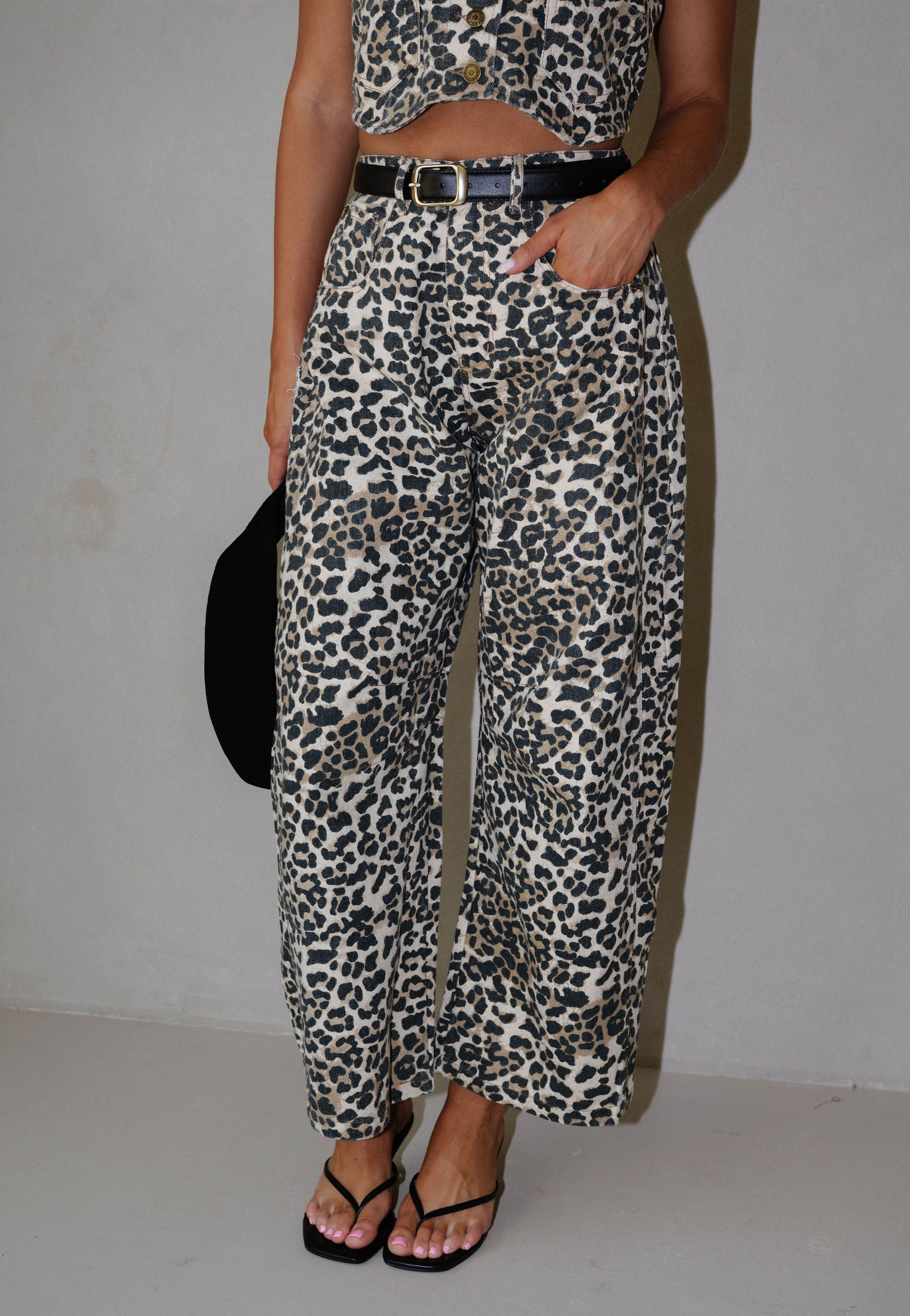 Retro Denim Pants Set-Leopard