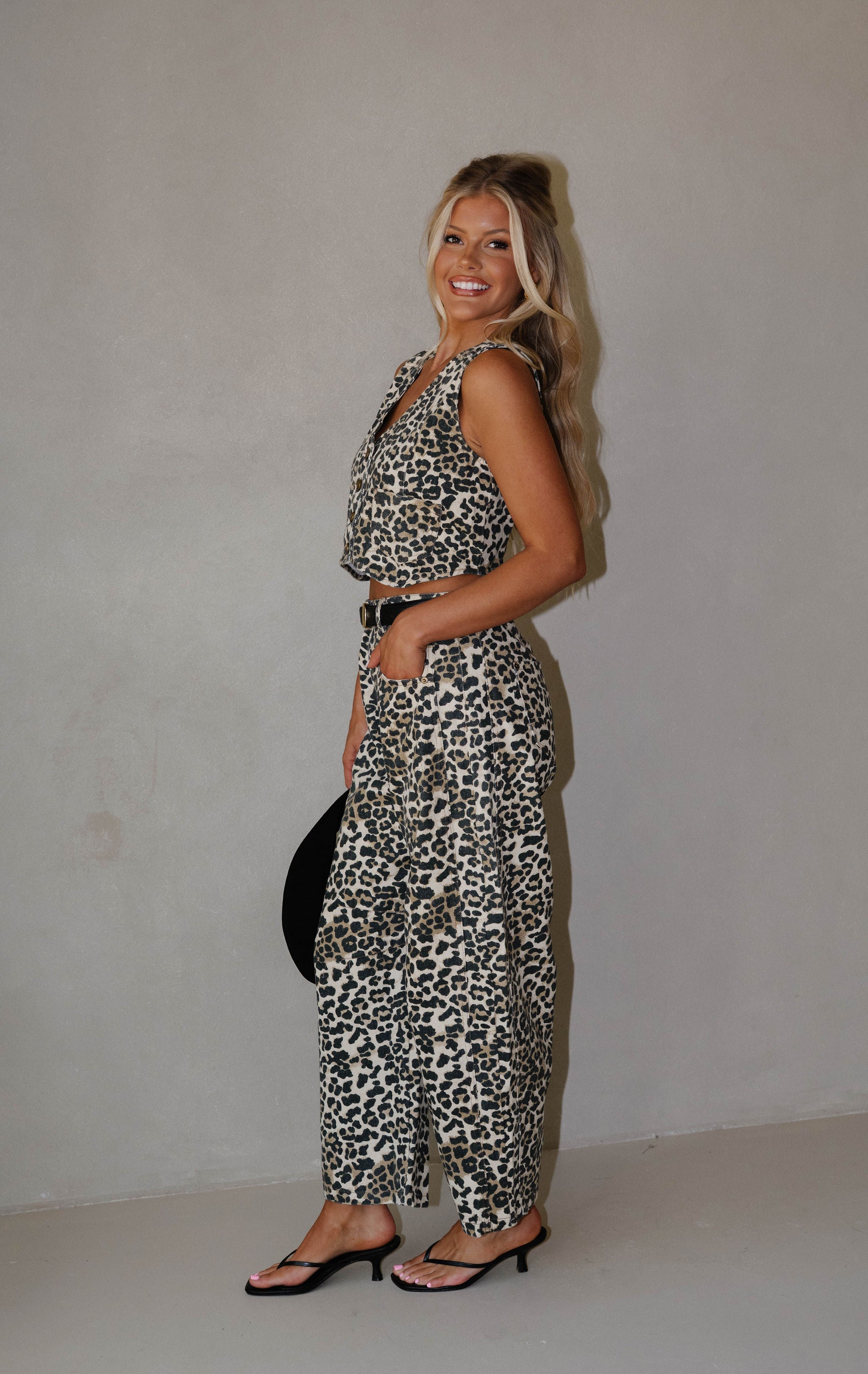 Retro Denim Pants Set-Leopard