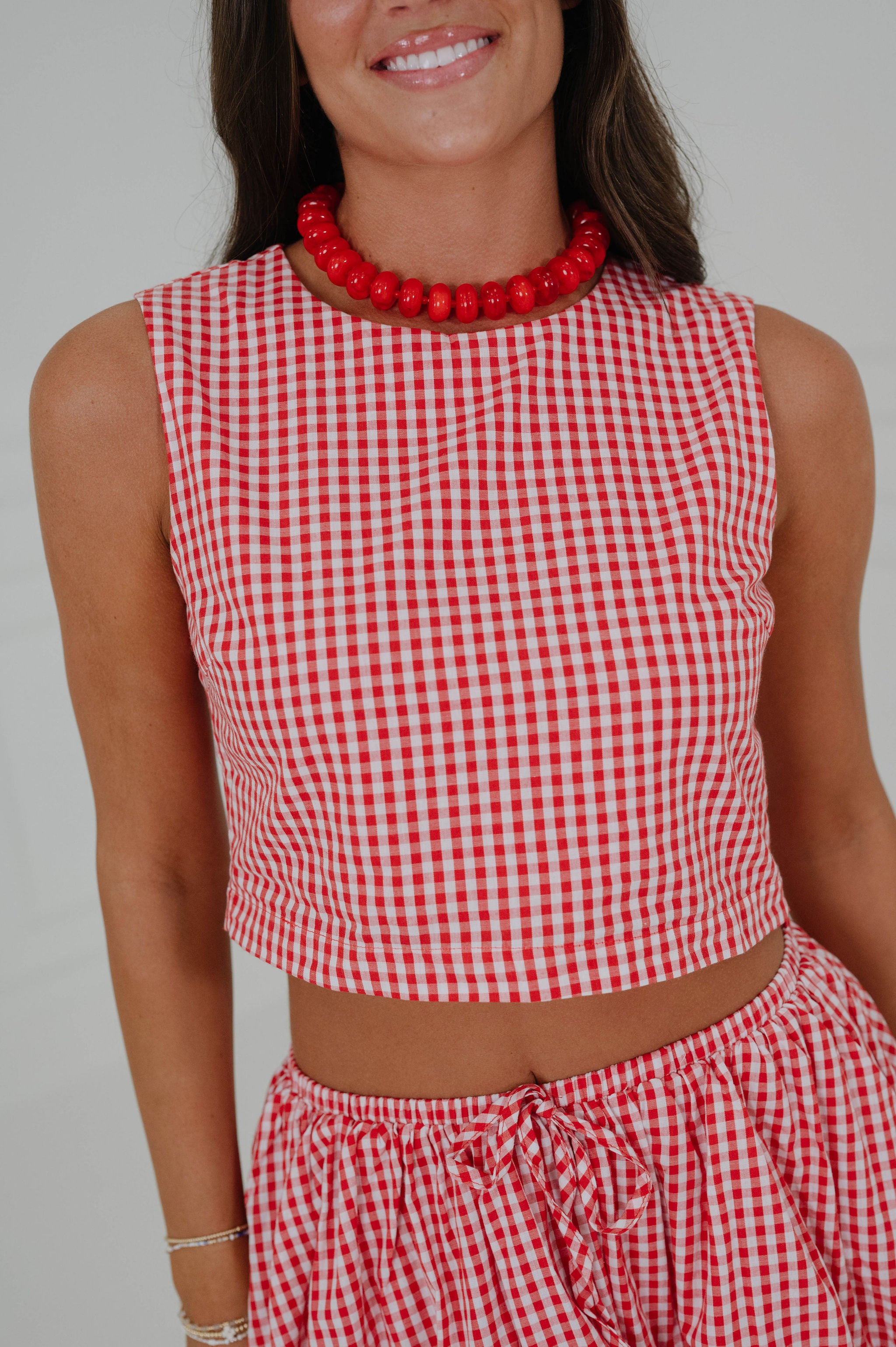 Gingham Bubble Skirt Set-Red