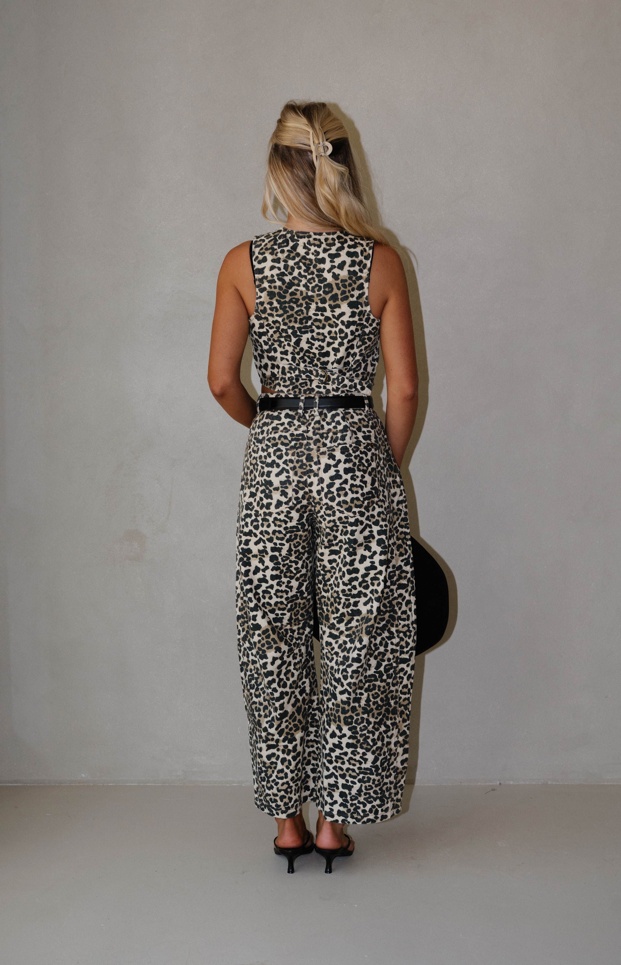 Retro Denim Pants Set-Leopard