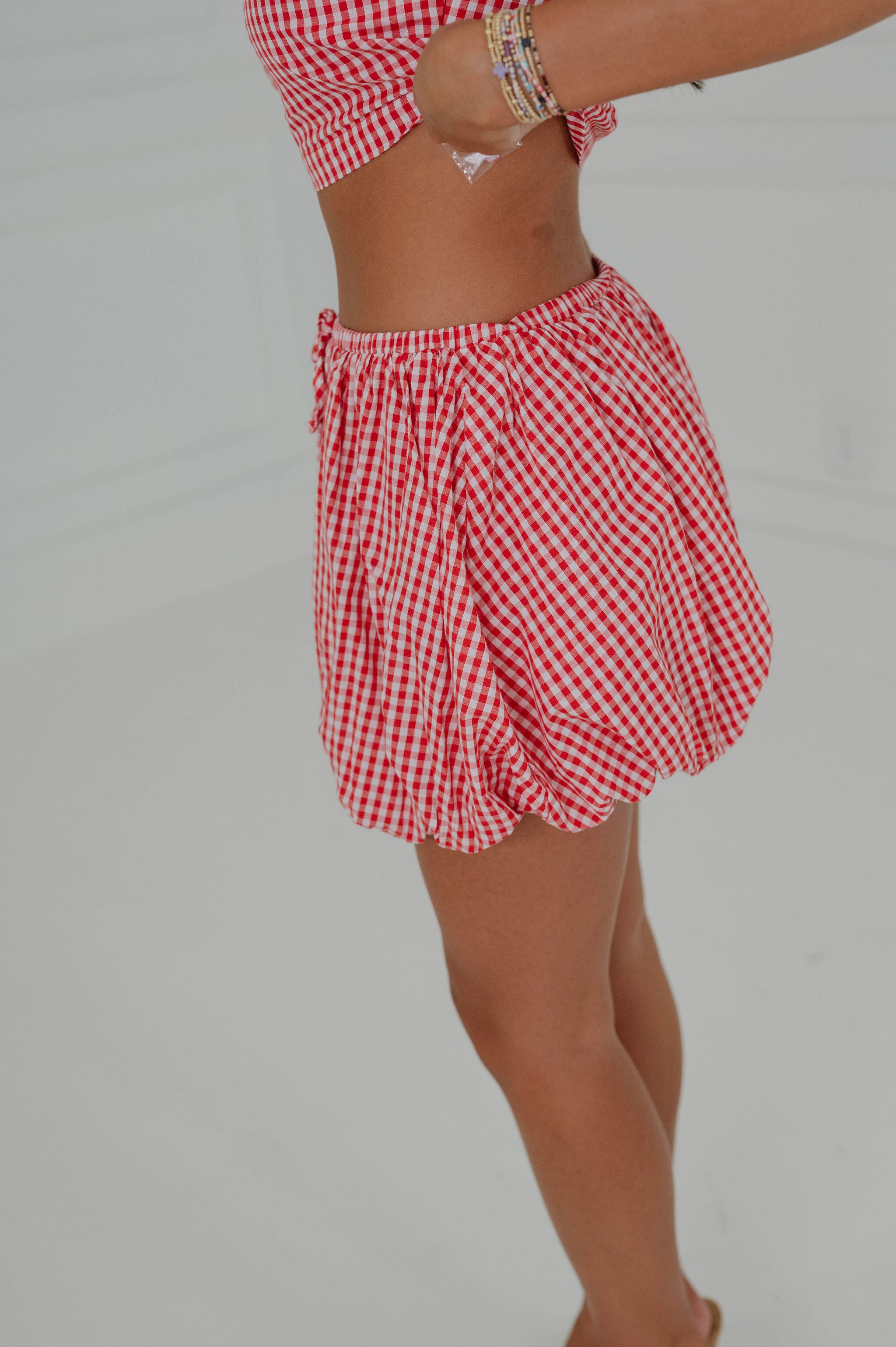 Gingham Bubble Skirt Set-Red