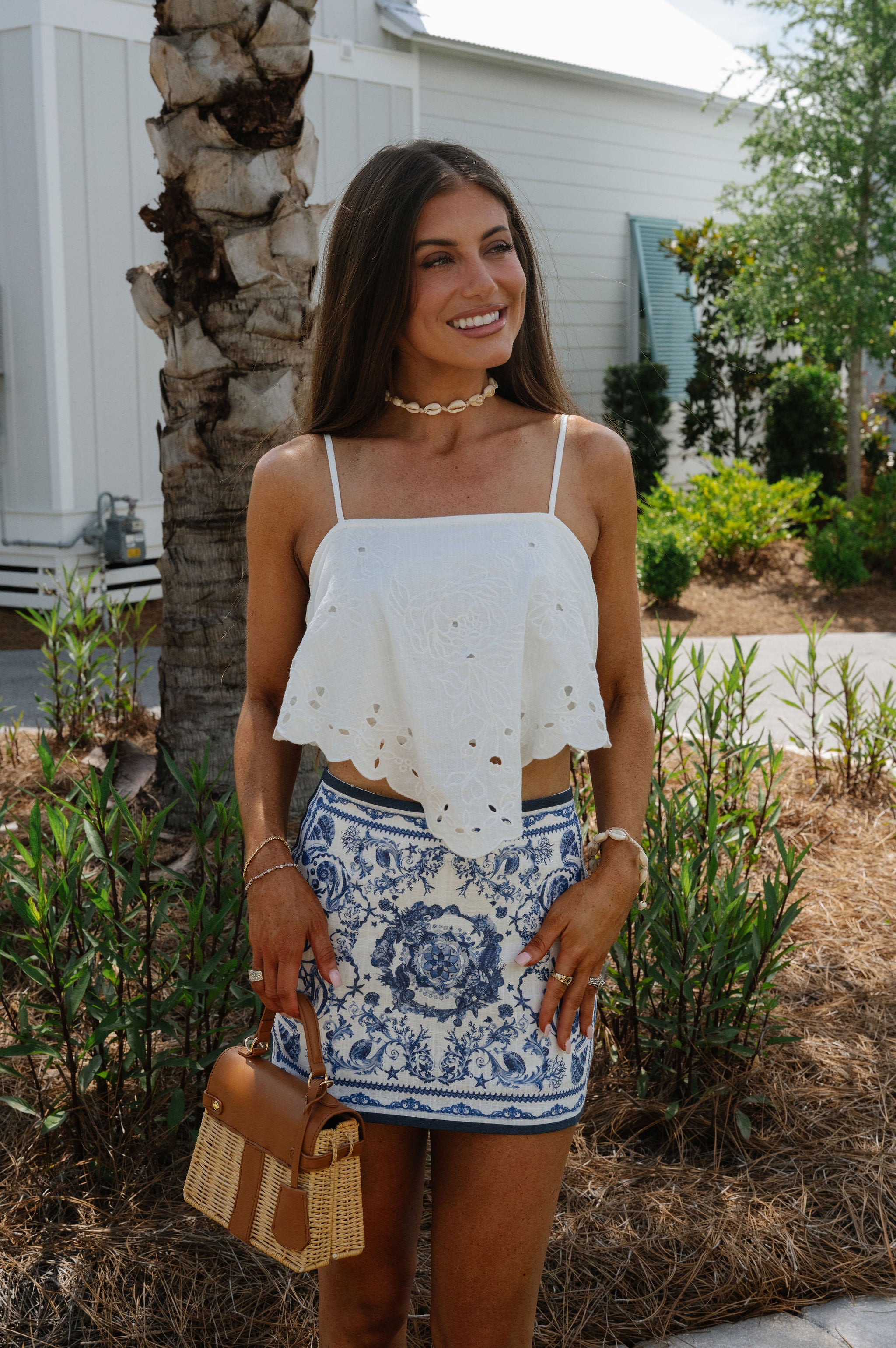 Scalloped Eyelet Cami Top-Off White