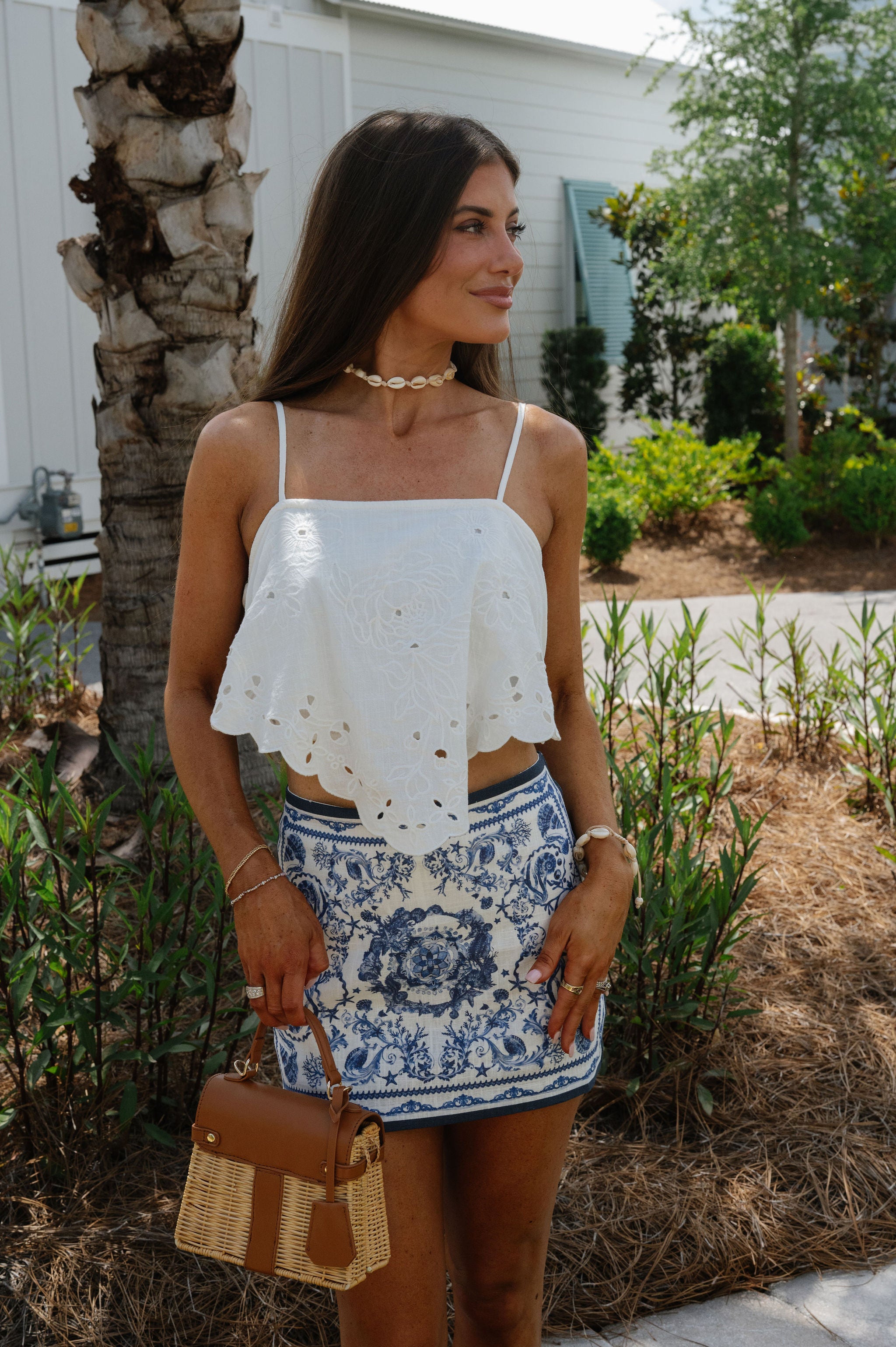 Scalloped Eyelet Cami Top-Off White