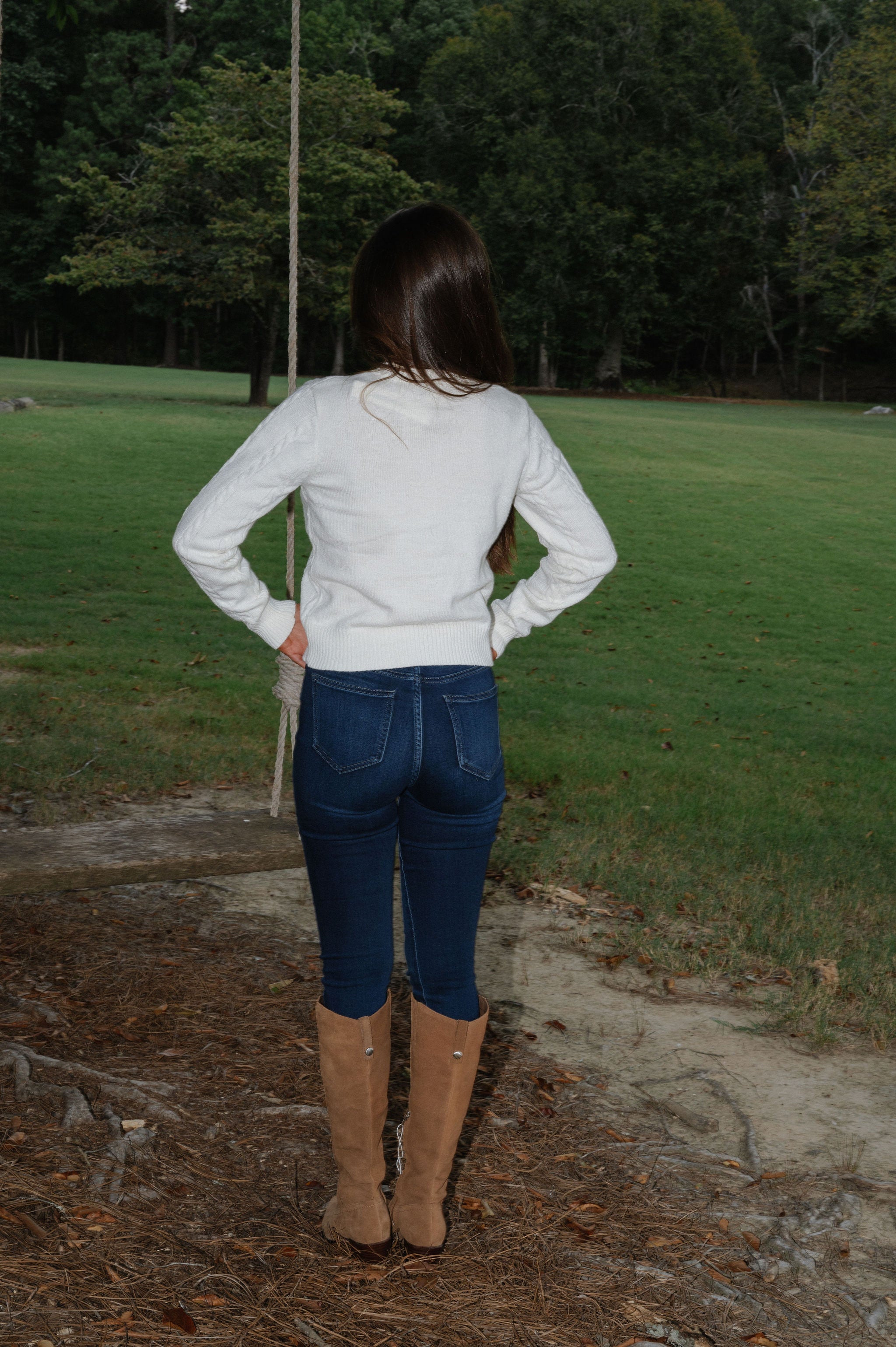 Horse Embroidery Cable Knit Cardigan-Cream