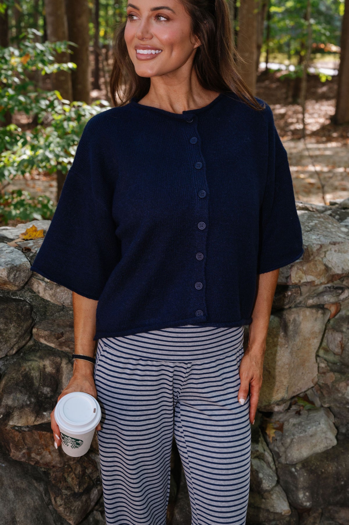 Kelsey Quarter Sleeve Cardigan-Navy