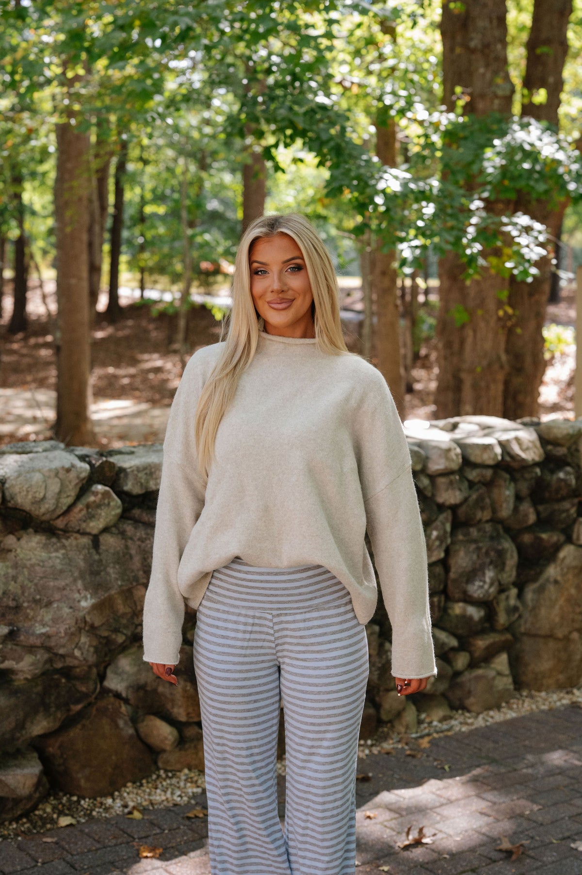 Lily Mock Neck Sweater-Beige