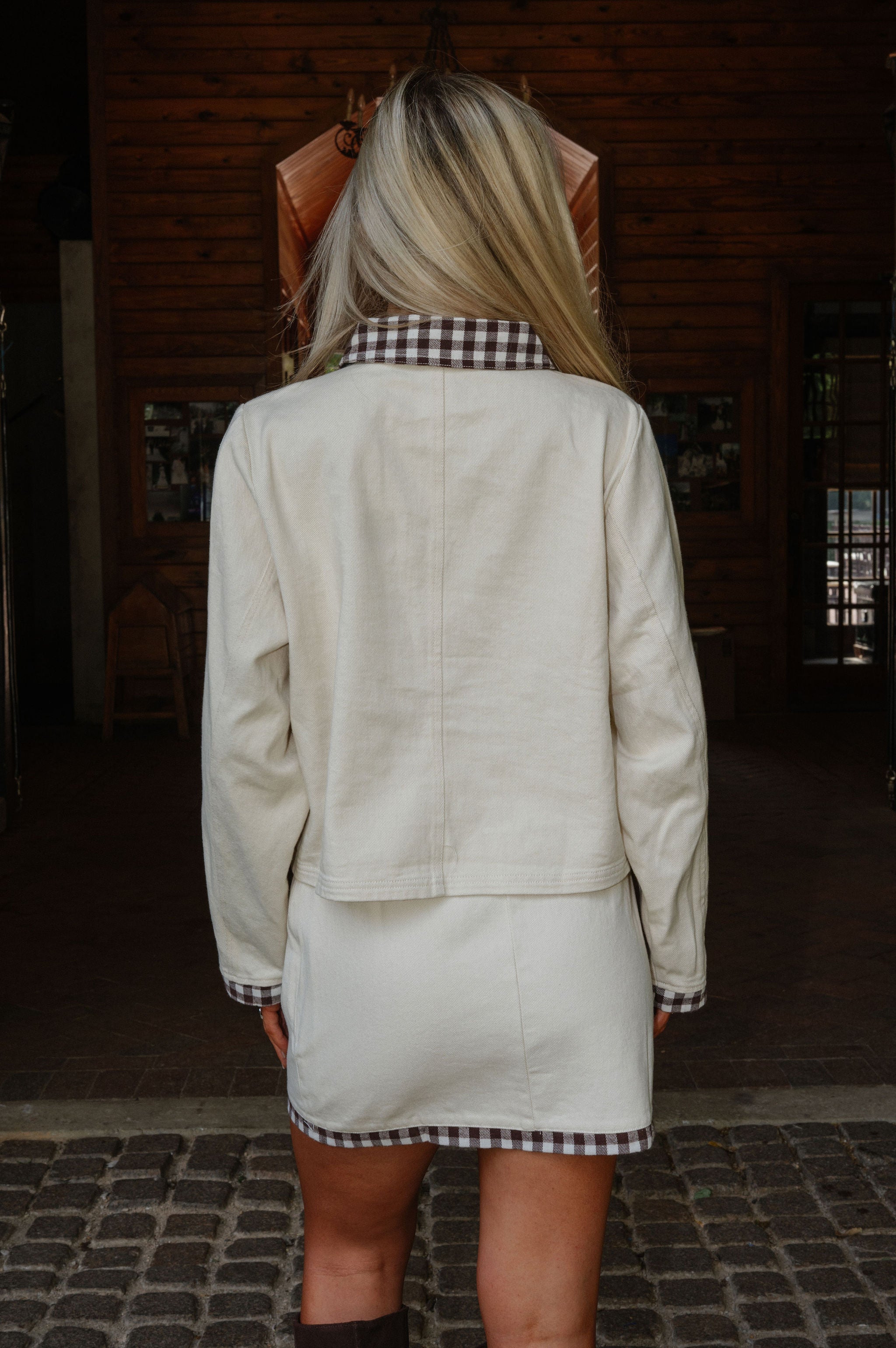 Contrast Gingham Skirt Set-Off White