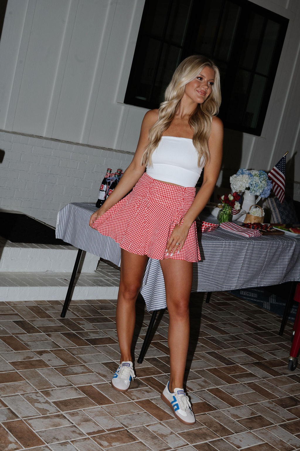 Rudy Front Tie Gingham Skirt-Red