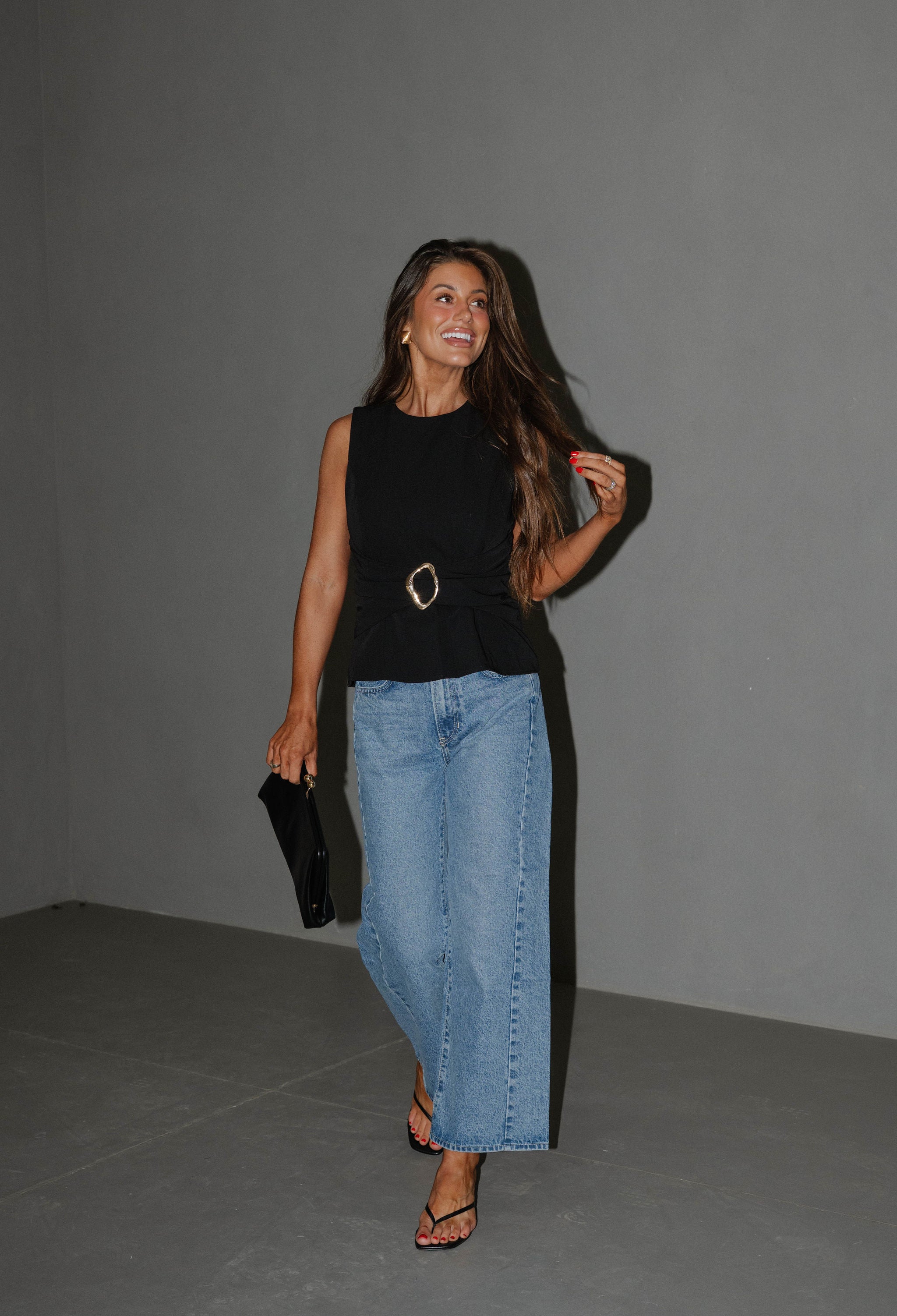 Sleeveless Draped Top-Black
