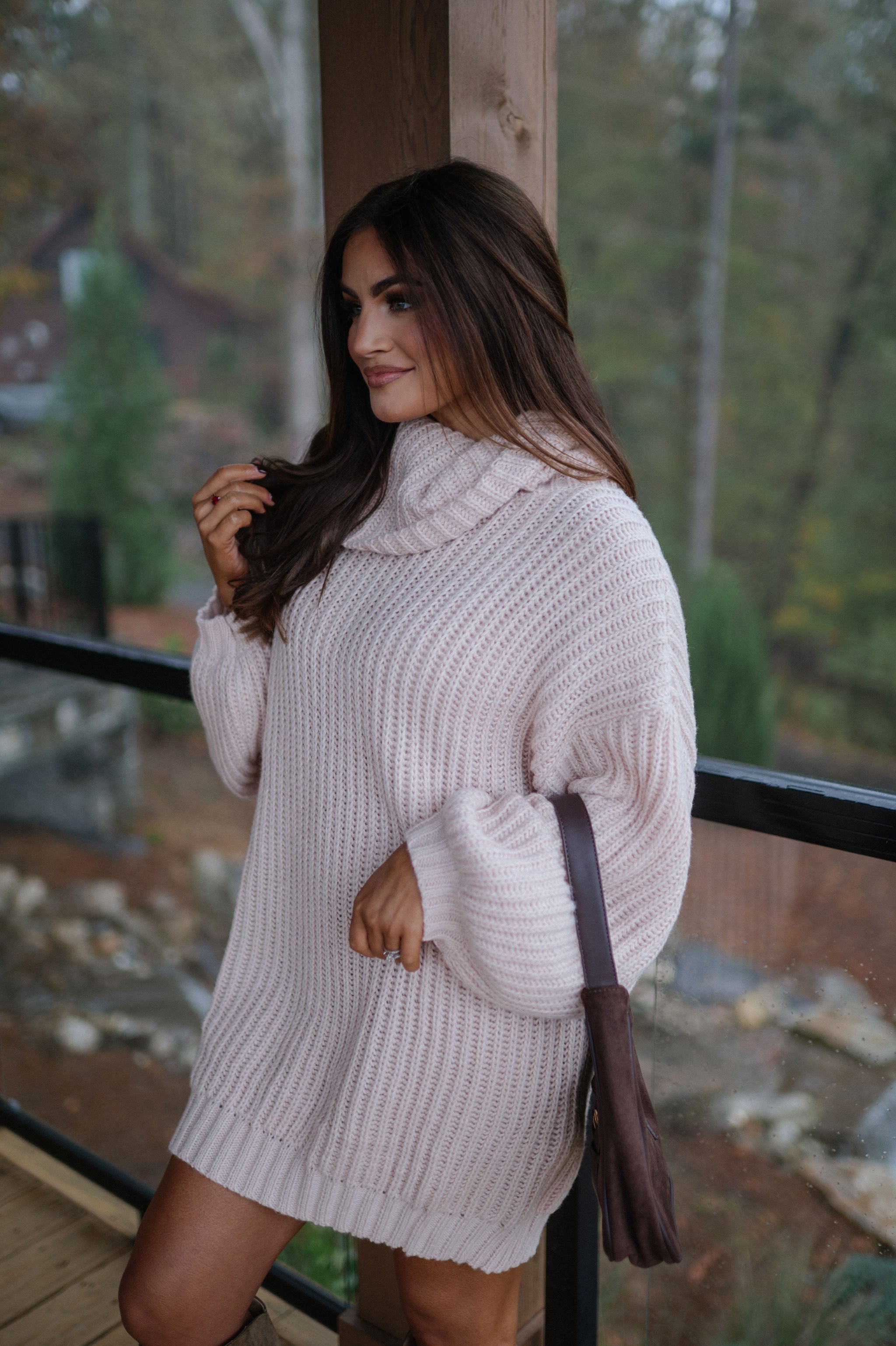 Rib Knit Turtle Neck Oversized Sweater-Cream