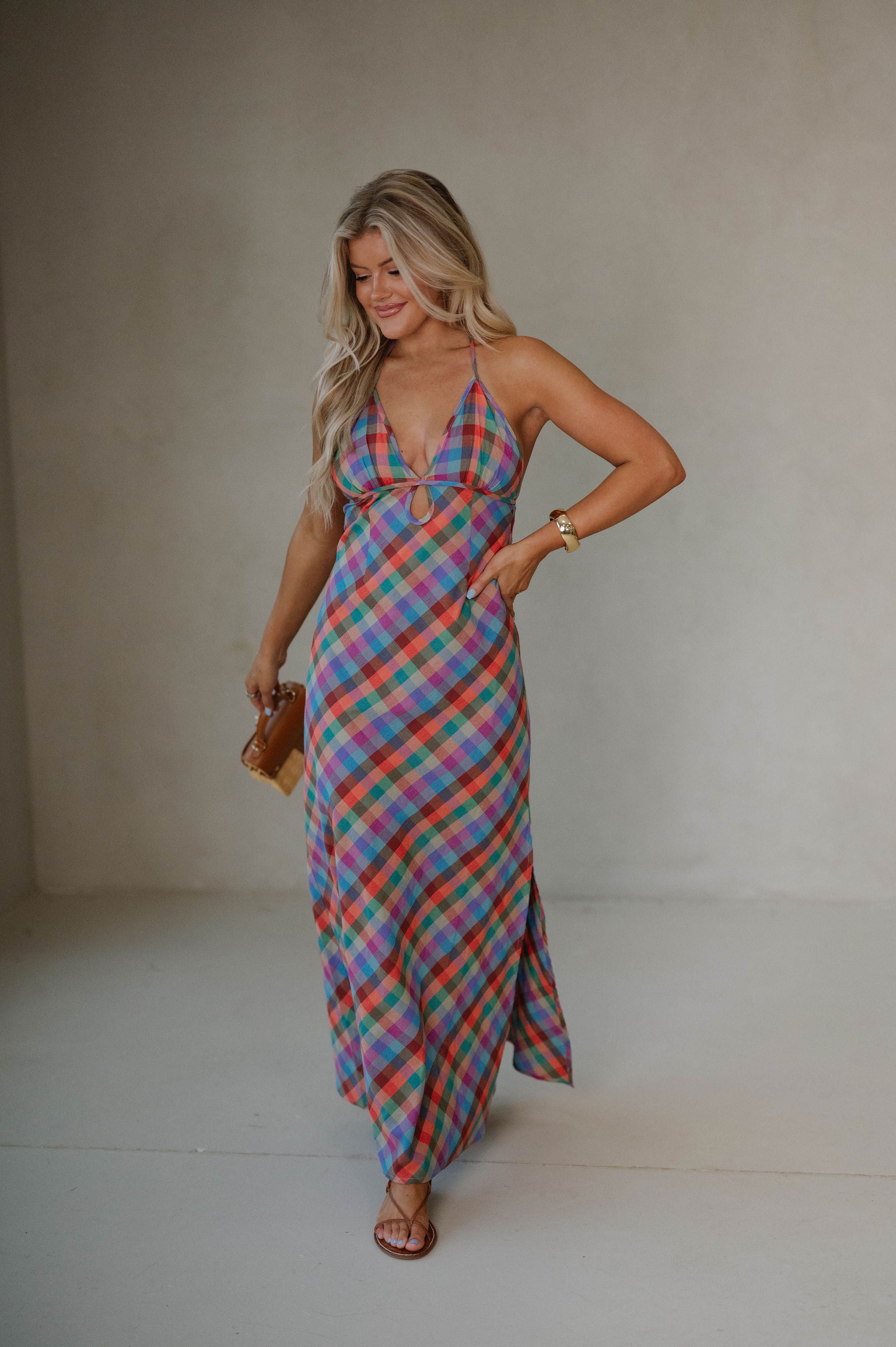 Picnic Plaid Halter Dress-Multi