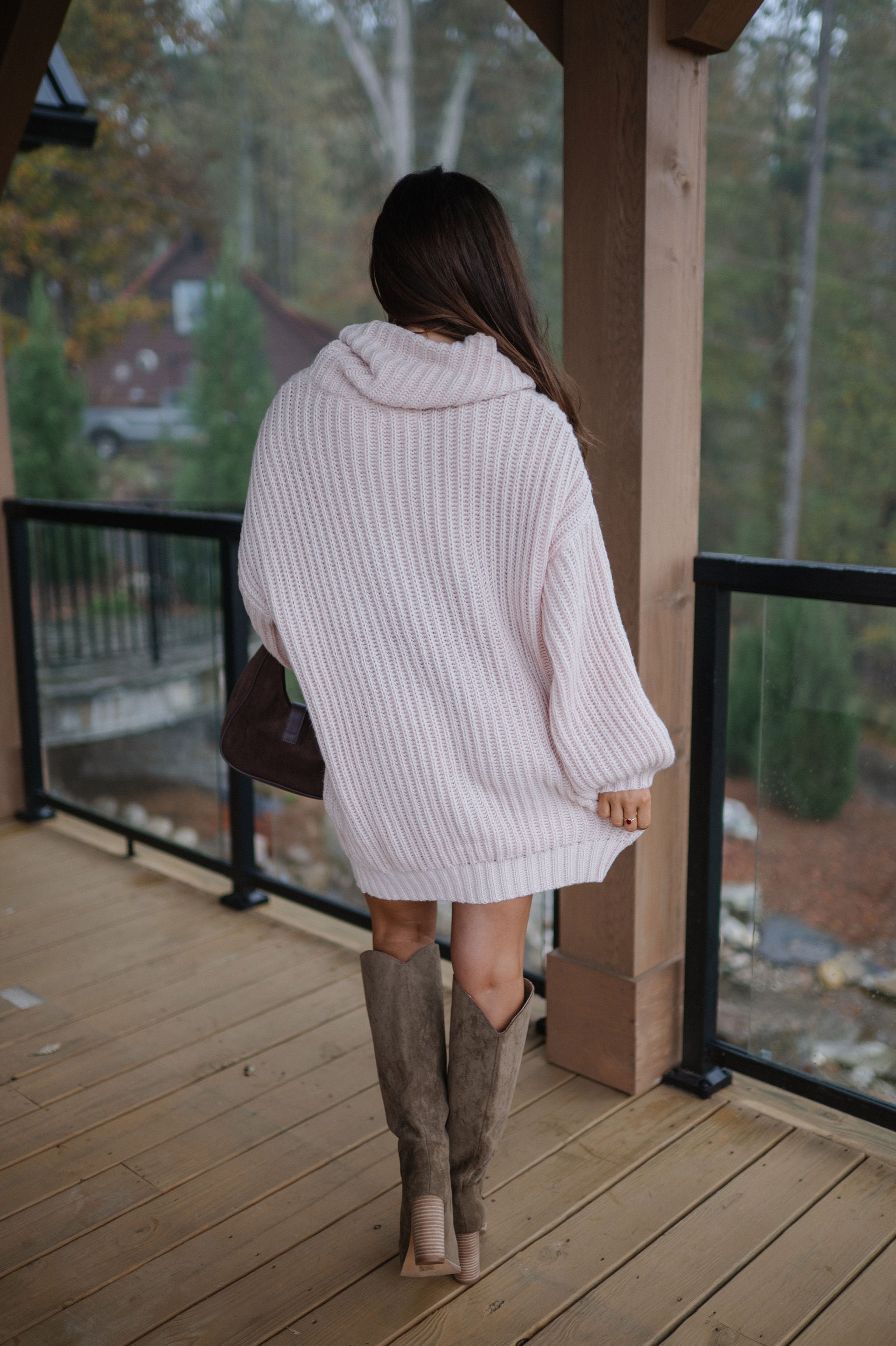 Rib Knit Turtle Neck Oversized Sweater-Cream