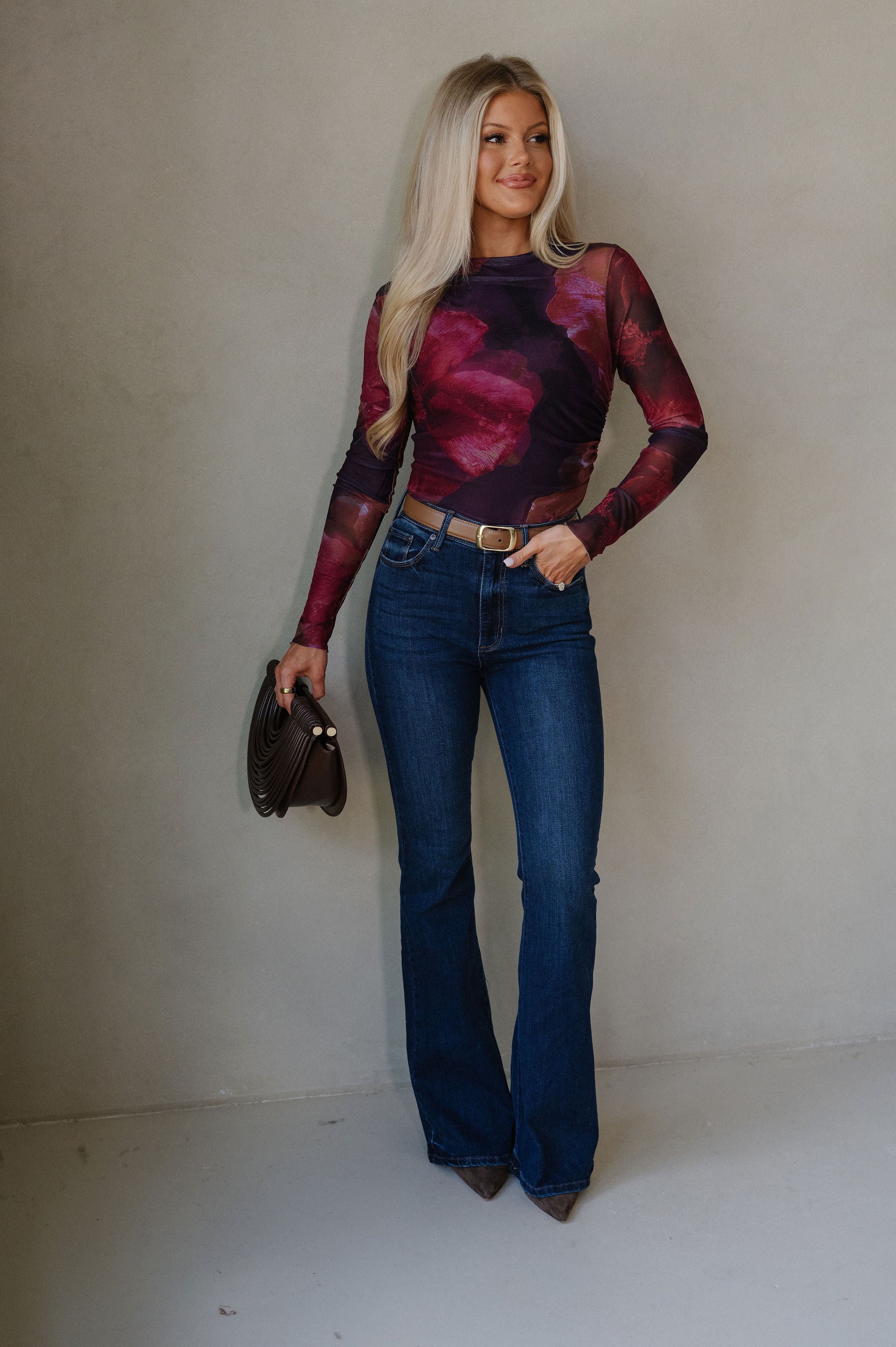 Kayla Mesh Top-Wine Multi