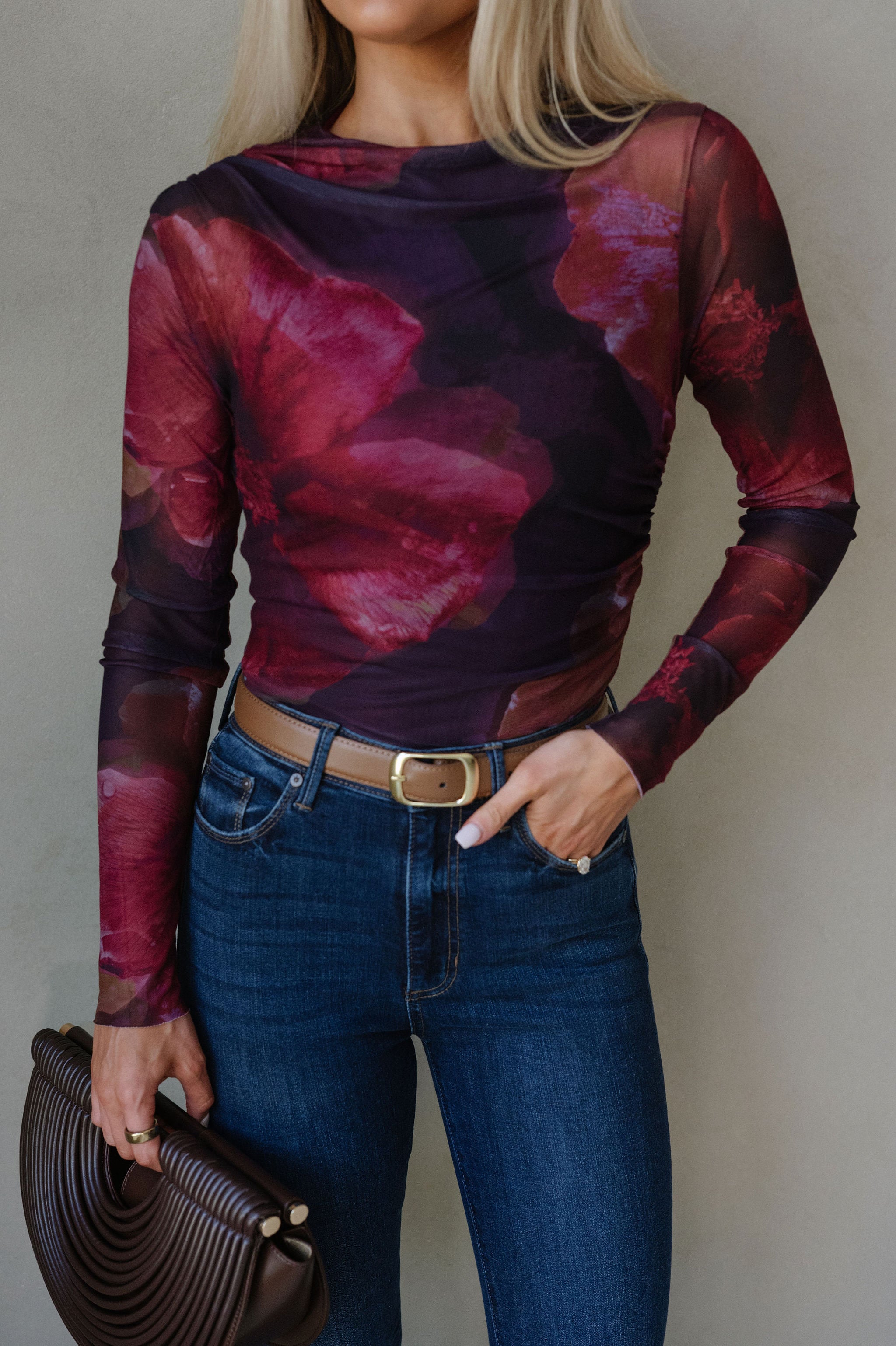 Kayla Mesh Top-Wine Multi