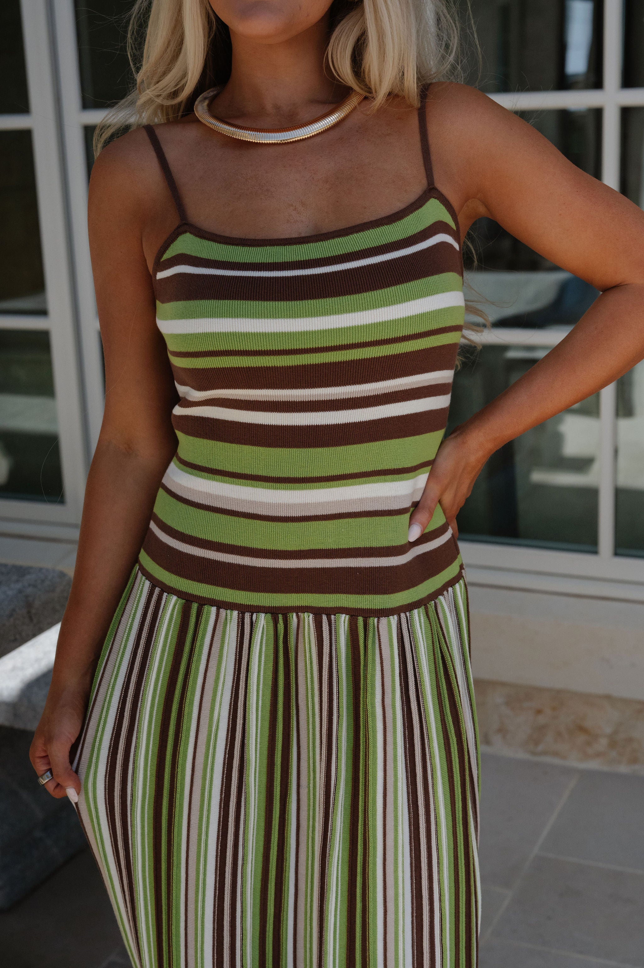 Cleo Sweater Knit Midi Dress-Brown/Olive