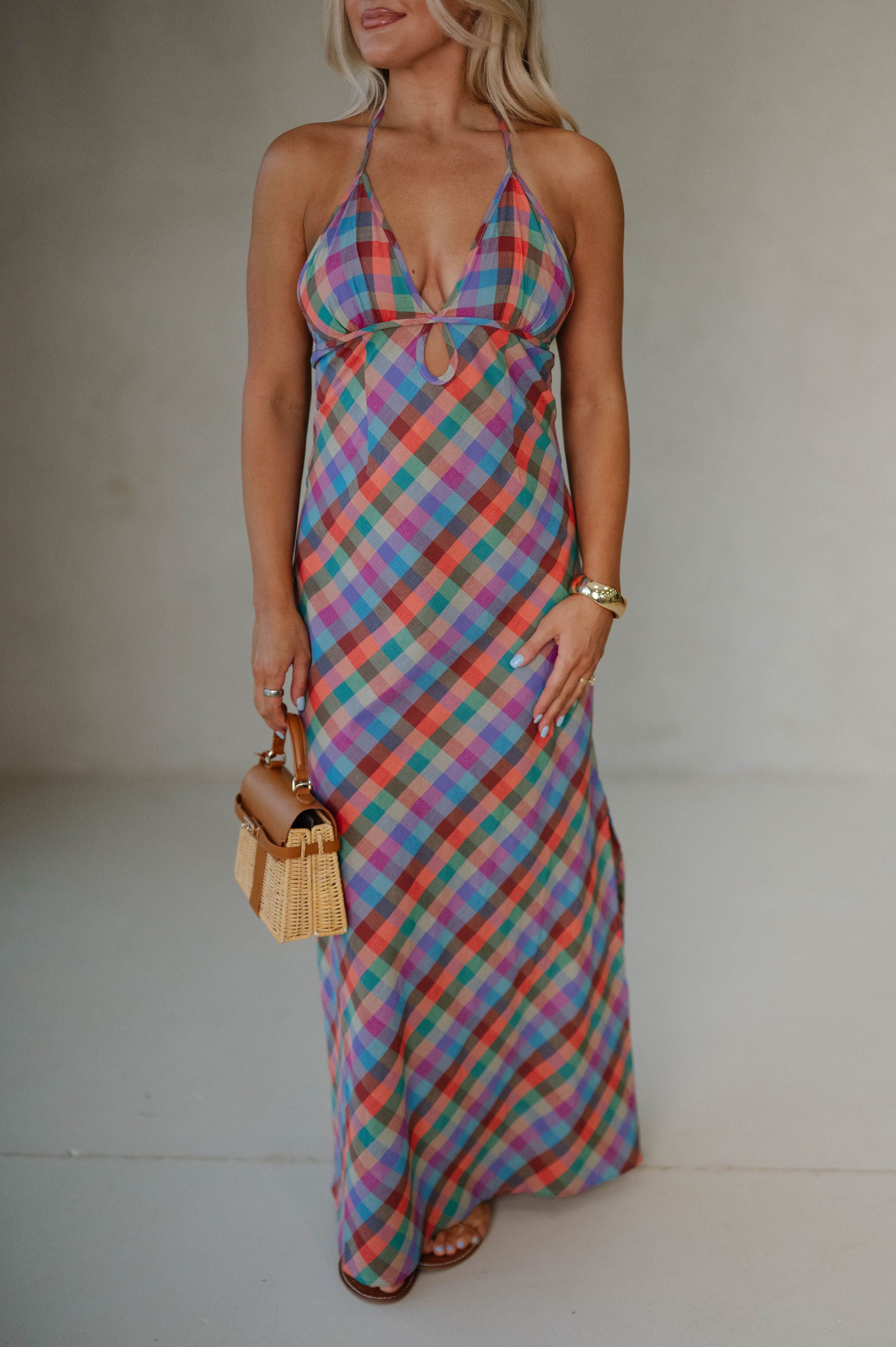 Picnic Plaid Halter Dress-Multi