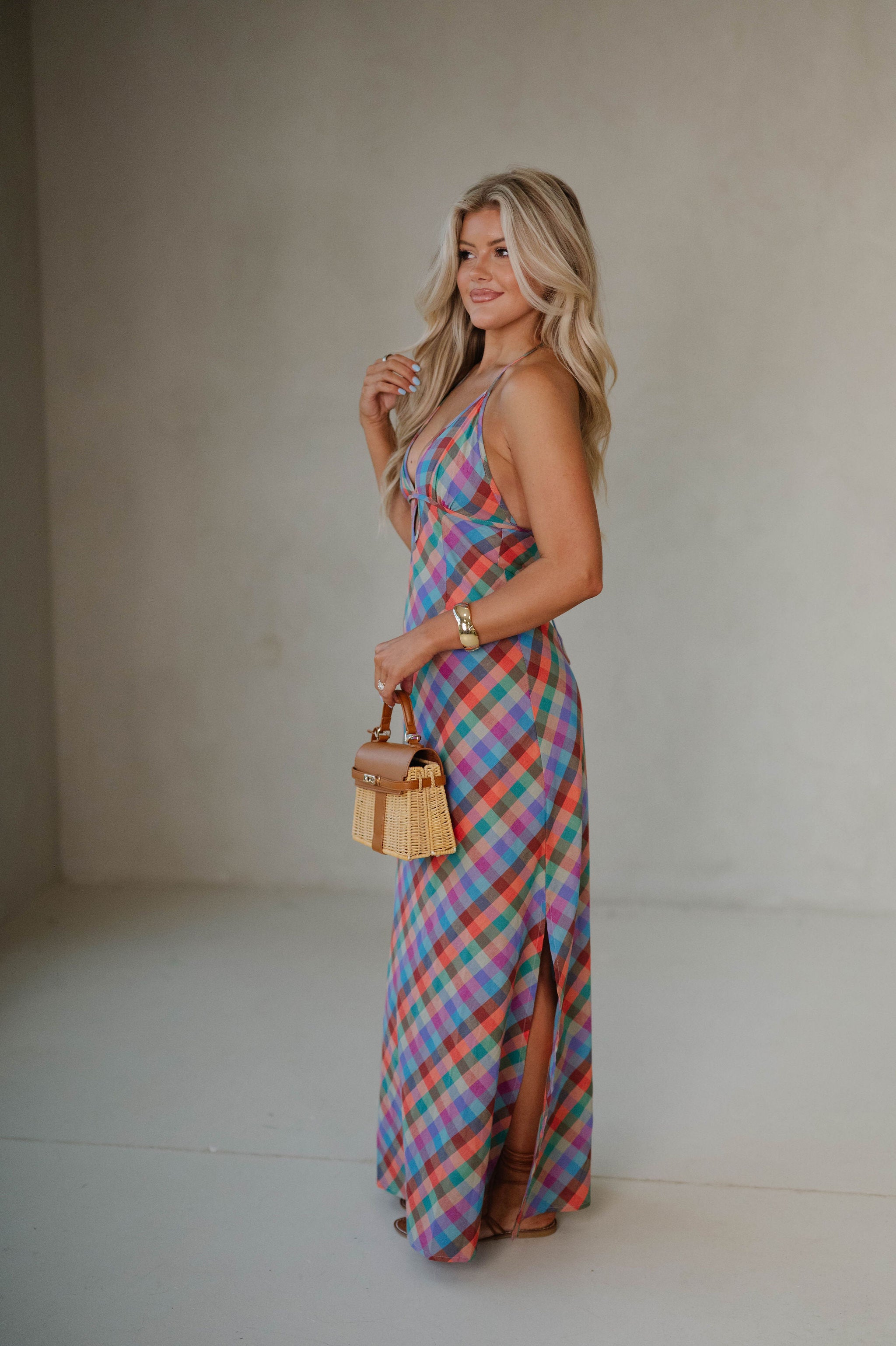 Picnic Plaid Halter Dress-Multi