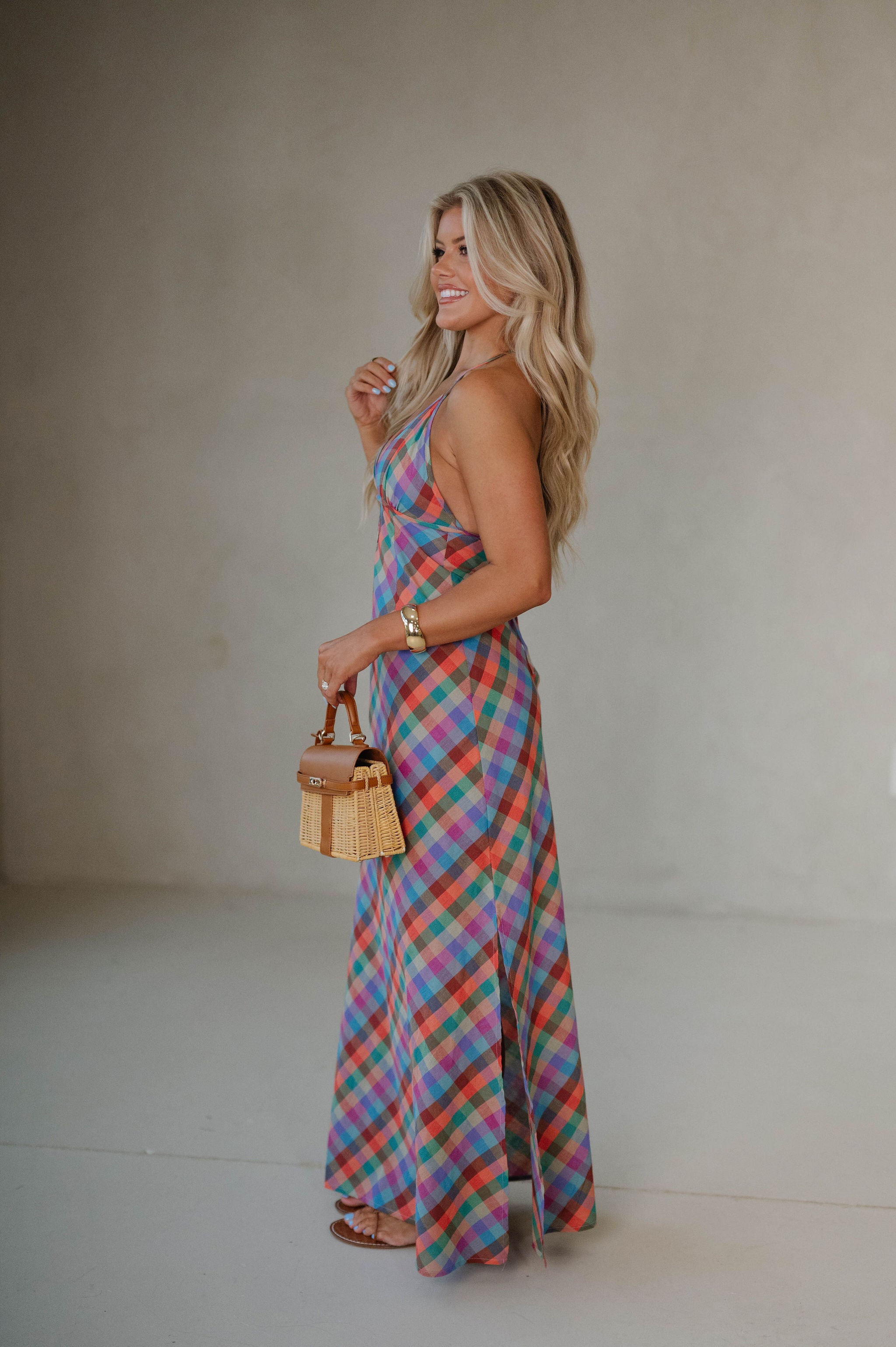 Picnic Plaid Halter Dress-Multi