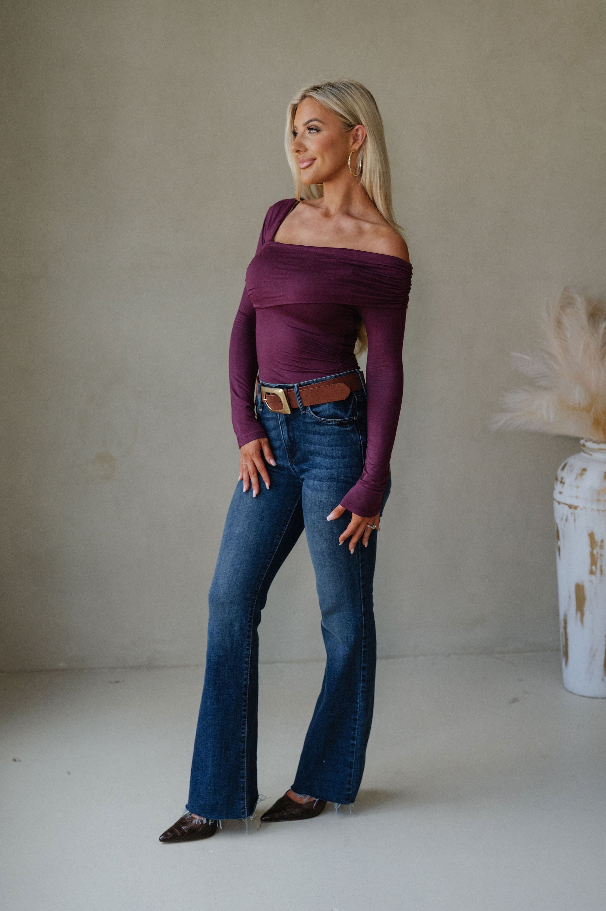 Asymmetrical Knit Top-Plum