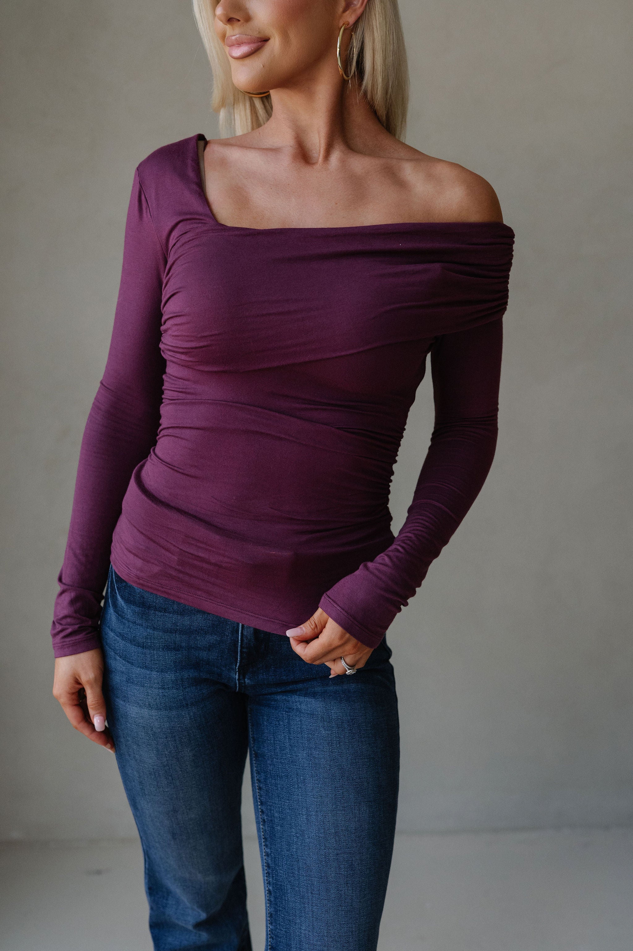 Asymmetrical Knit Top-Plum