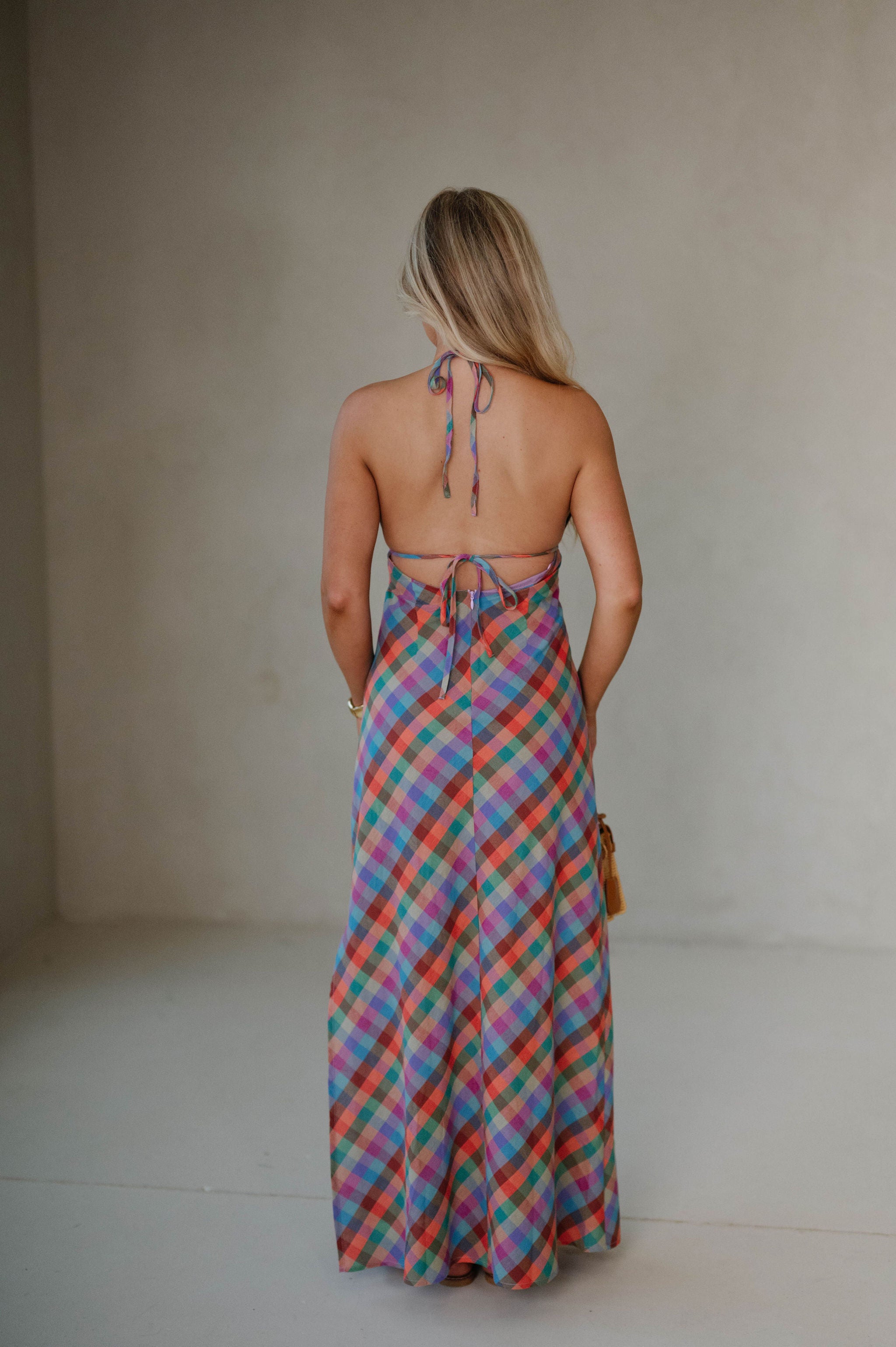 Picnic Plaid Halter Dress-Multi