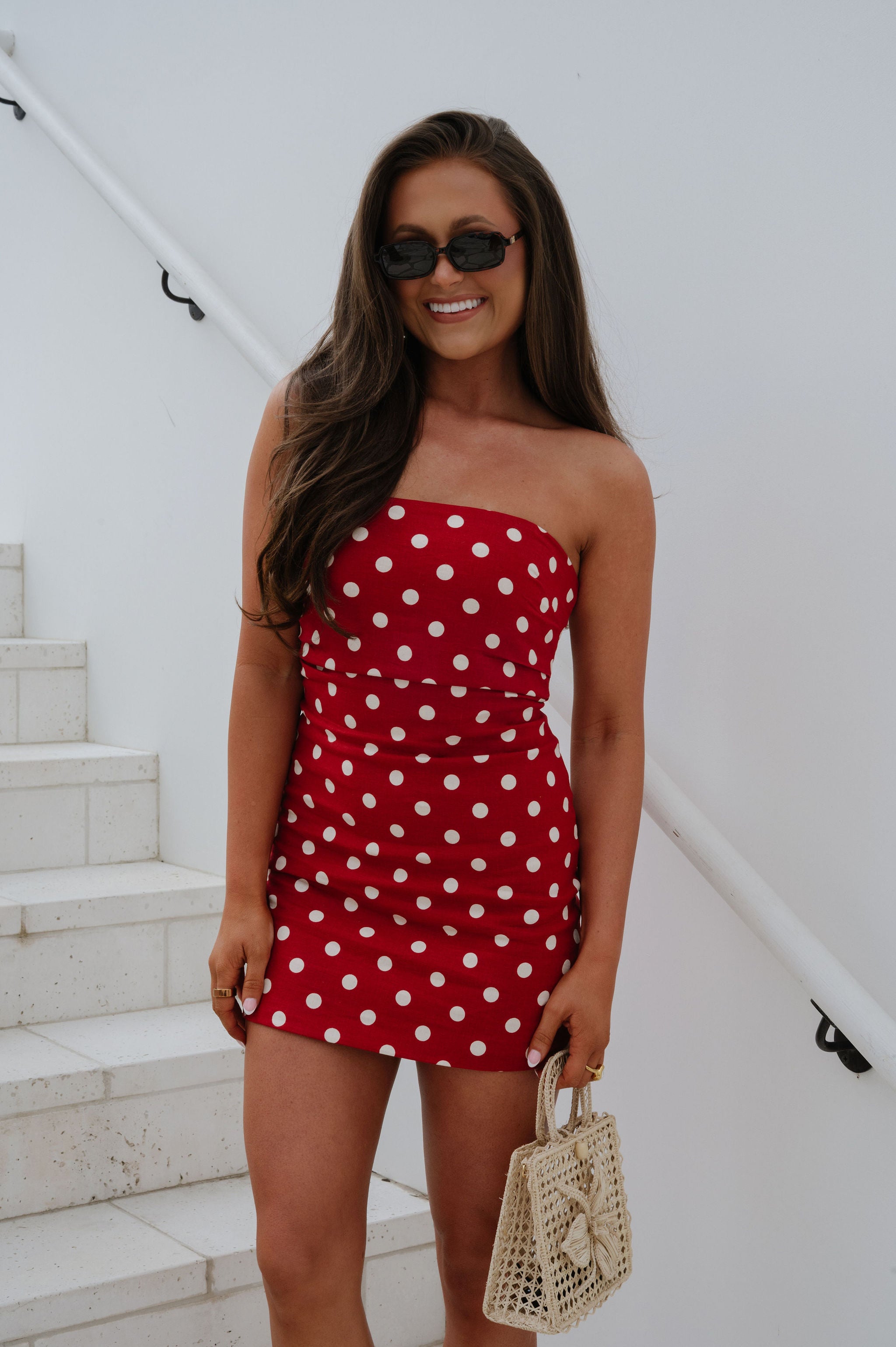 knee length dresses for ladies Rubi Polka Dot Mini Dress-Red