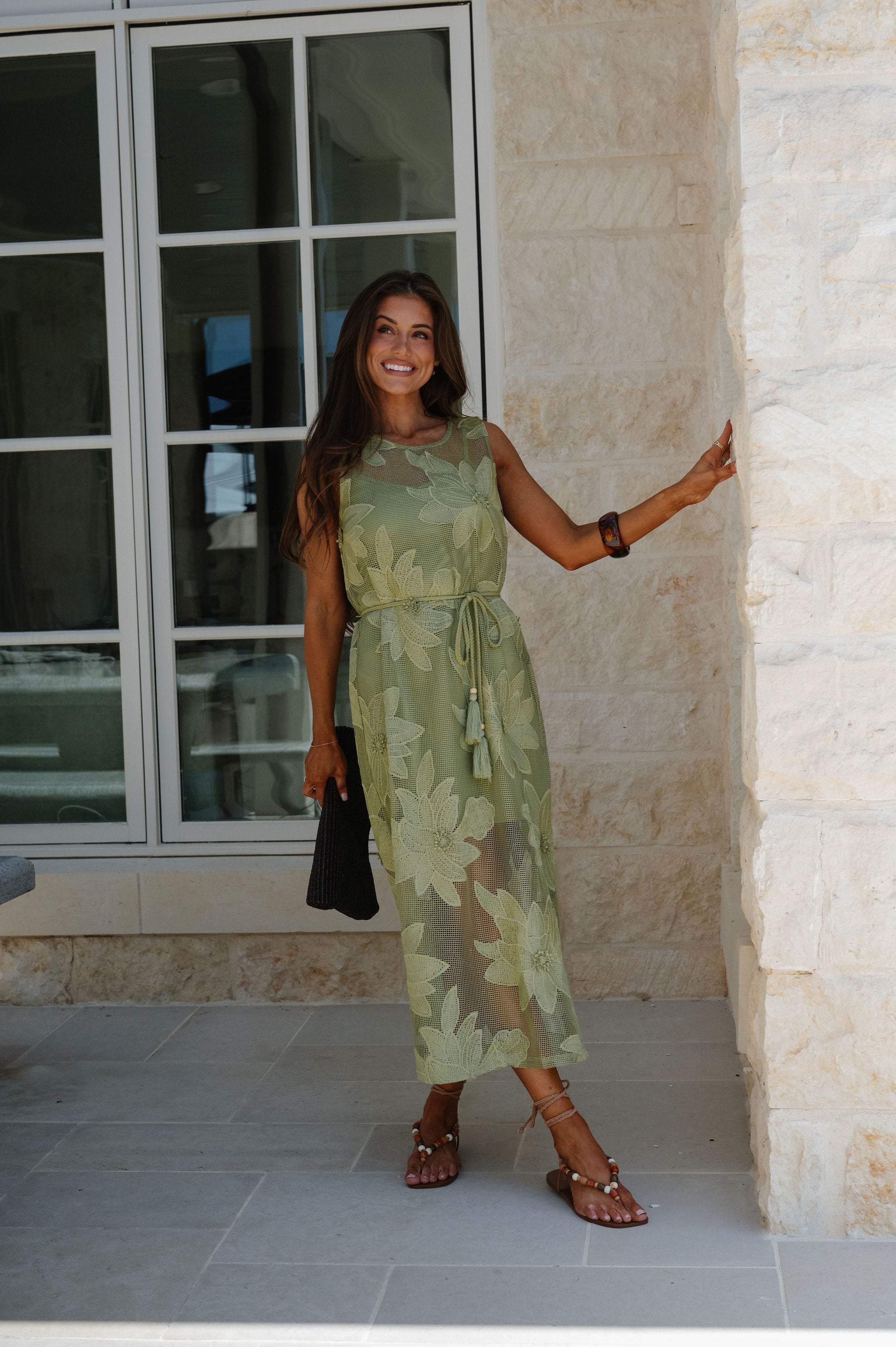 Mia Lace Midi Dress-Green