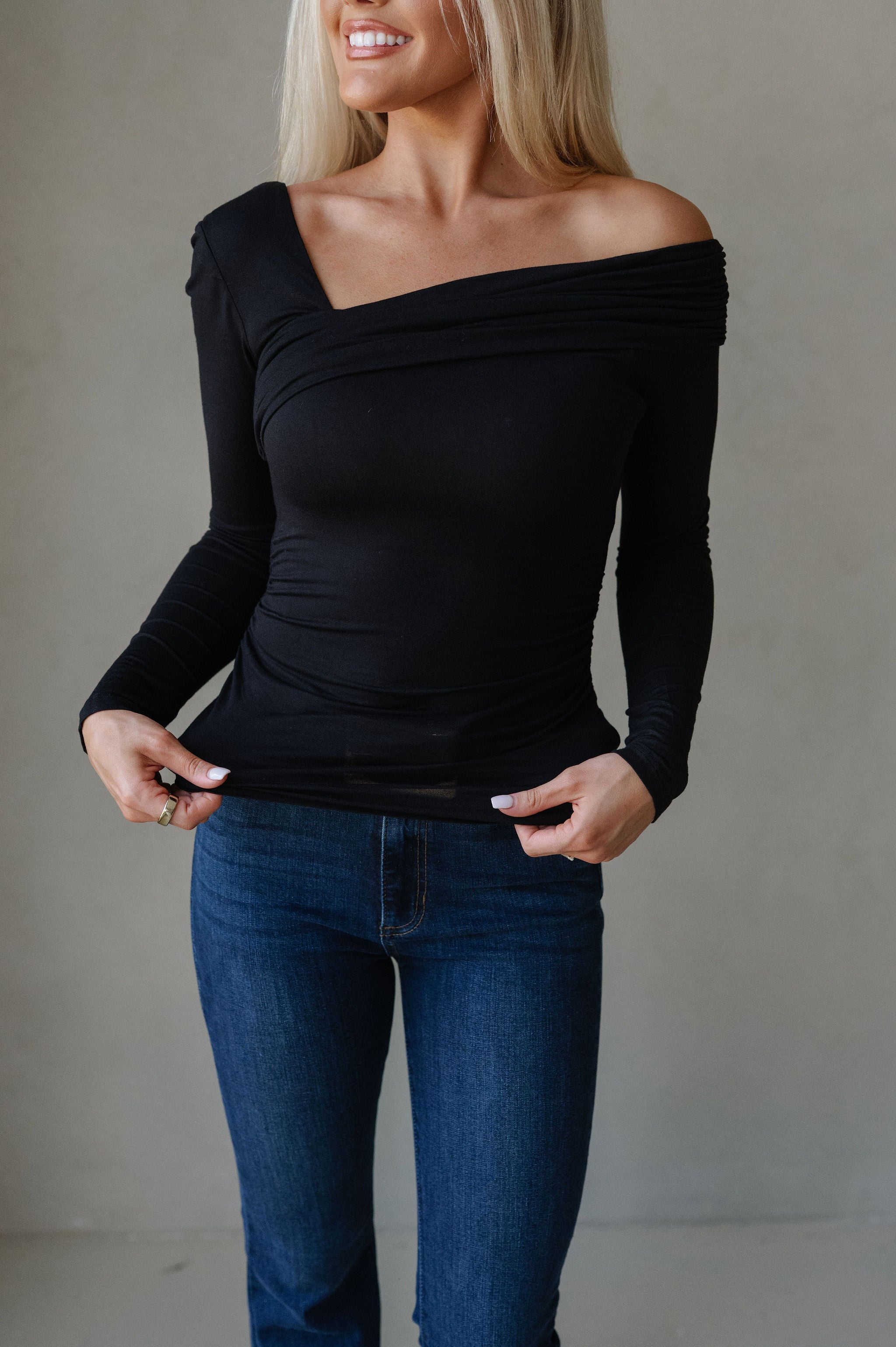 Asymmetrical Knit Top-Black
